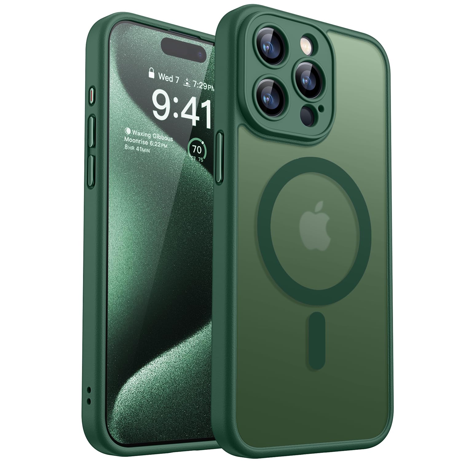 CANSHN Cover Magnetica per iPhone 15 Pro Max, Compatibile con MagSafe, [Protezione Completa Della Fotocamera], Custodia Traslucida Opaca Protettiva Sottile Antiurto 6,7 Pollici - Verde Profondo