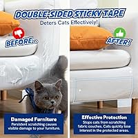 Vista 15 de Paquete de 18 hojas de cinta protectora de muebles para arañazos de gatos, entrenamiento adhesivo de doble cara (8 XL, 8 grandes, 2 medianos)