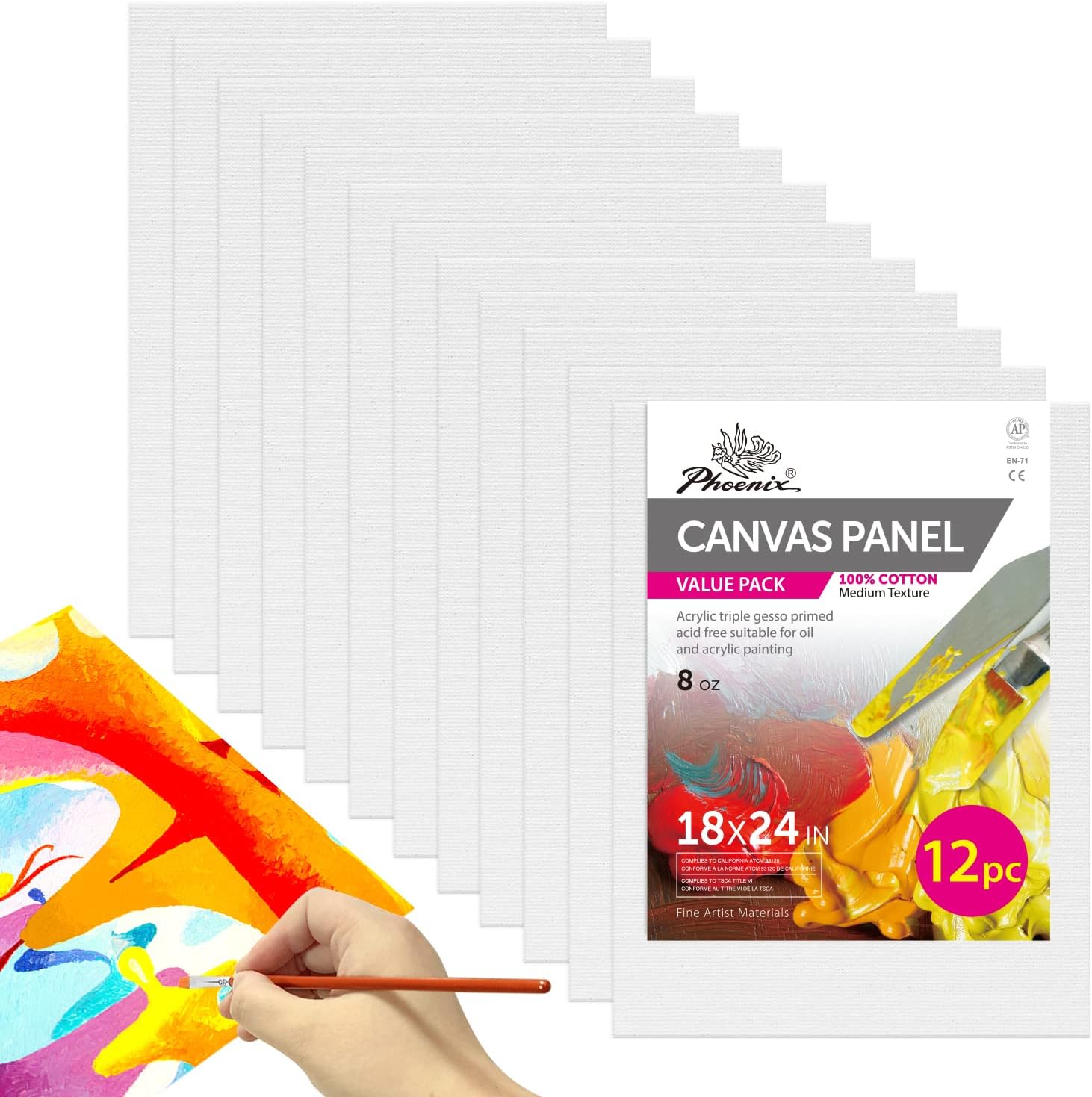 PHOENIX Large Painting Canvas Panels 18x24 in – 12 Pack