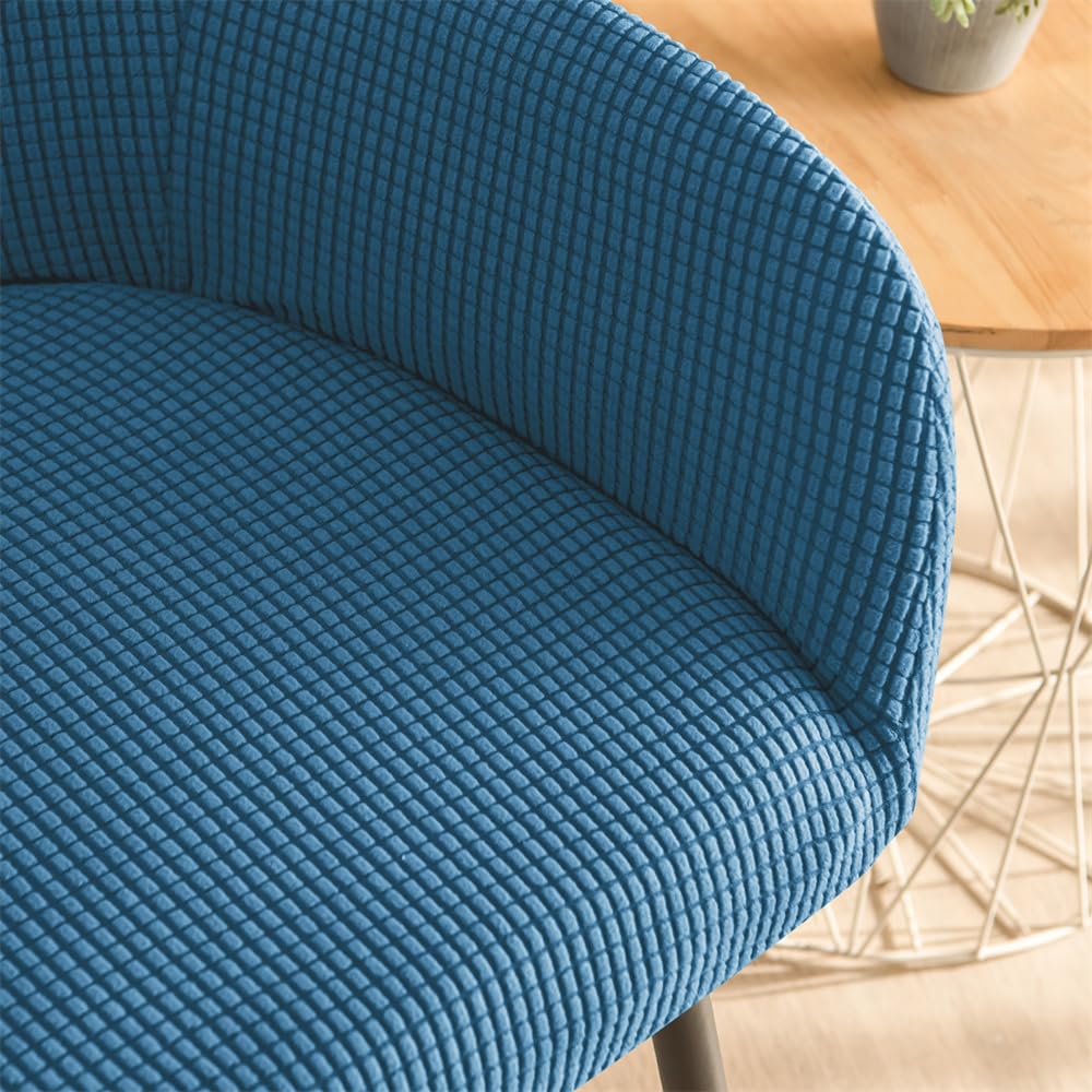 Highdi Fundas para Sillas de Comedor Elástica con Reposabrazos en Jacquard Color Sólido, Funda de Sillón Escandinavo con Respaldo Curvo para Hotel, Cocina, Dormitorio (Azul,6 Piezas)