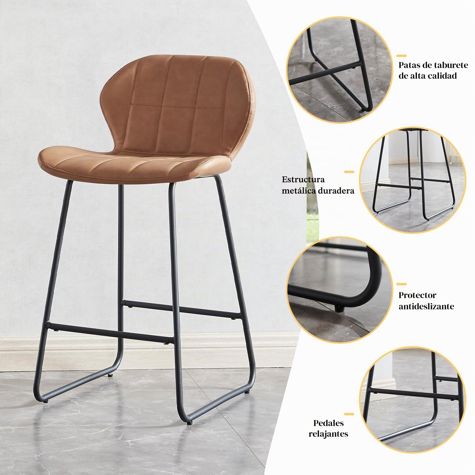 JIEXI Modern PU - Taburete de Bar (3 Unidades, 85 cm de Alto, con Respaldo