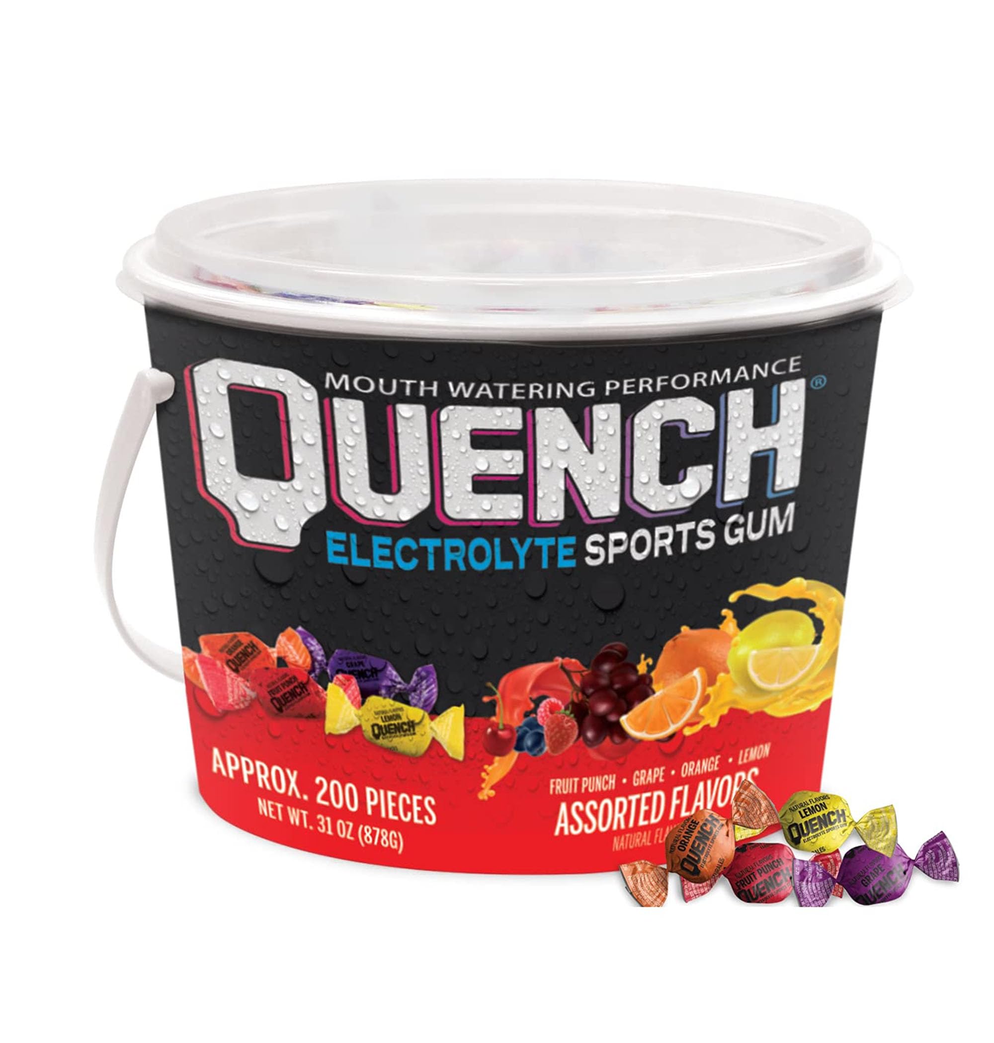 Mueller Quench Chewing Gum: Sports Team Bucket / 200 pieces per bucket (Lemon, Fruit, Orange and Grape)