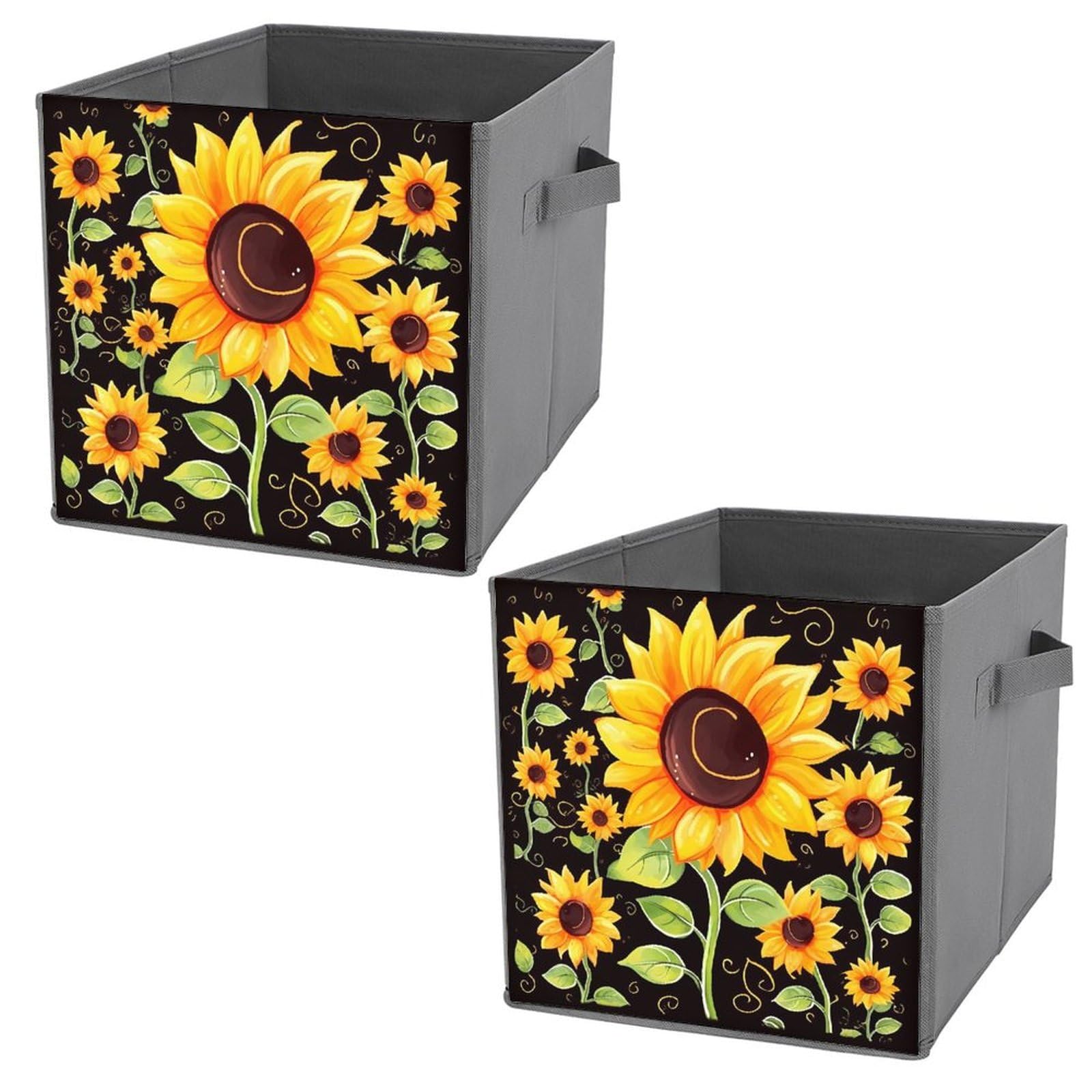 Cubes de rangement pliables tournesol : stop au bazar des jeans et livres avec poignées cuir