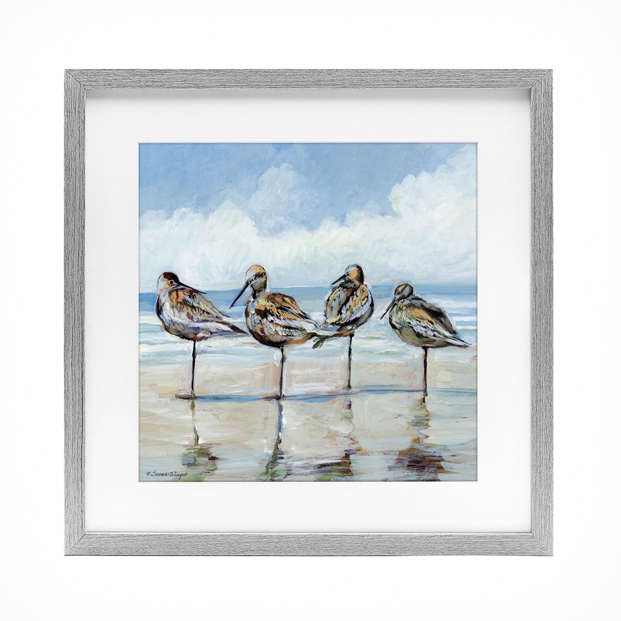 Stupell Industries Farmhouse Gray (Textured) 'Sandpipers Balancing On Beach'| Framed Print Under Glass