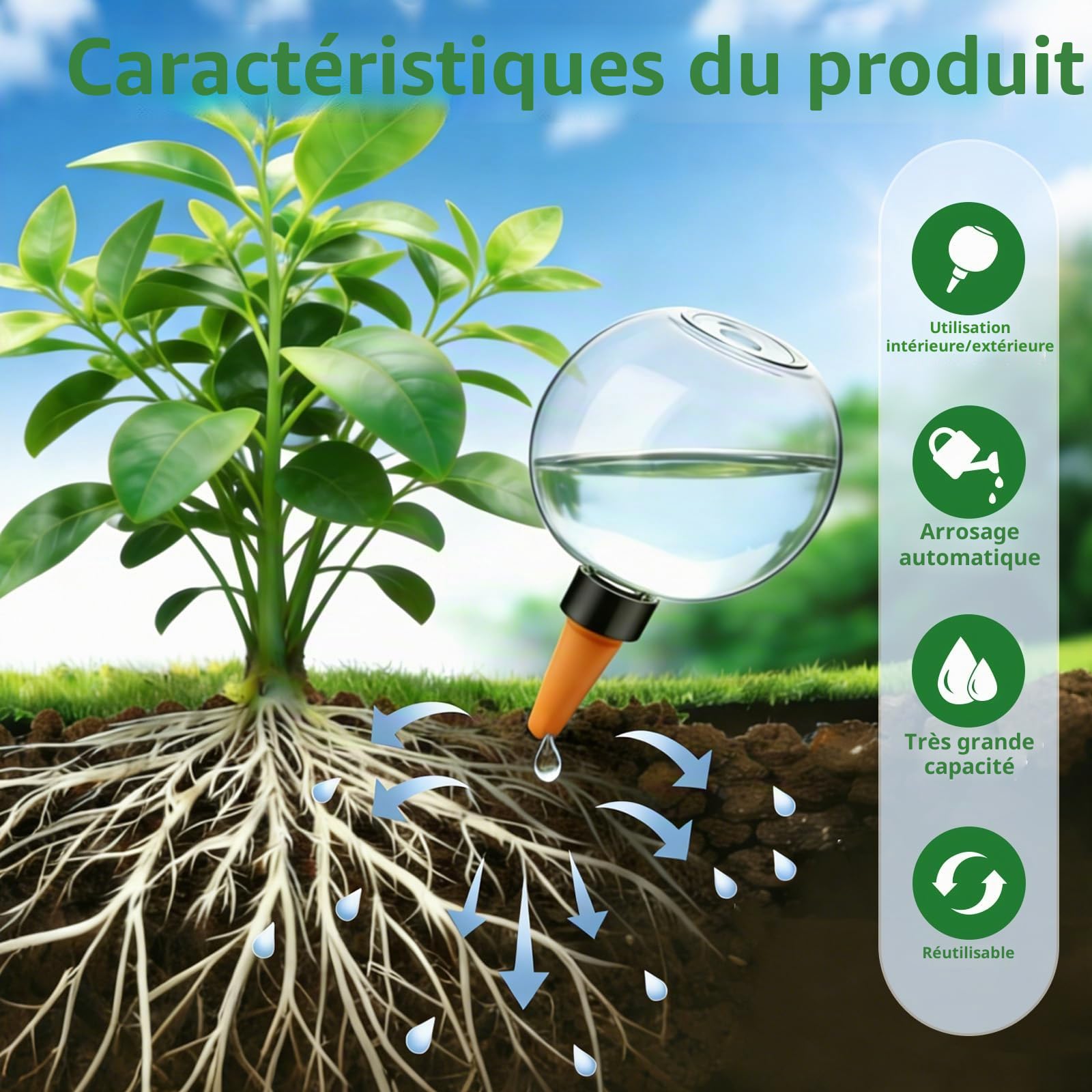 Lot de 4 Boules D'Irrigation pour Plant, Distributeur Eau Plante, Arrosage Automatique Plante Intérieur, pour Jardins, Maisons, Espaces Intérieurs et Extérieurs