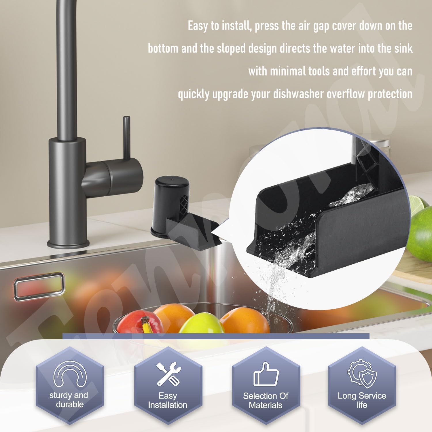 Dishwasher Air Gap Cover with Ramp, Replacement Air Gap Cap for Most of Brand’s Air Gaps Bodies for Dishwashers, Air Gap Overflow Spout Extender for Dishwasher, Slope Design Guide Water Into The Sink