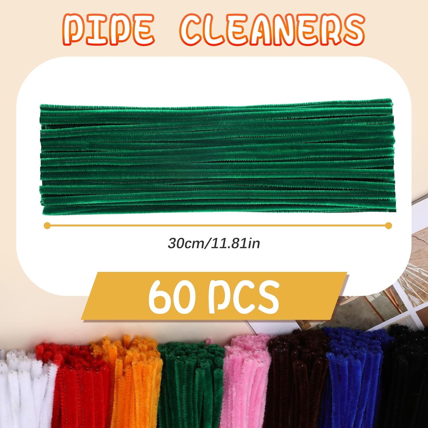 Veroave Pipe Cleaners, Green Pipe Cleaners Craft, 60 PCS Chenille Stems