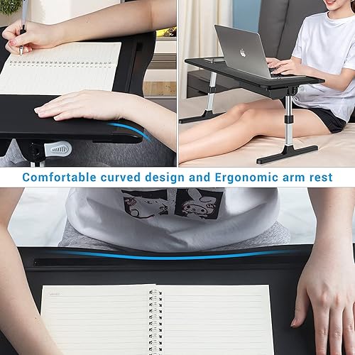 Miniatura 8 de COKWEL - Bandeja de cama para laptop, mesa de cama ajustable de cuero de PVC, mesa plegable para portátil con cajón de almacenamiento para cama,