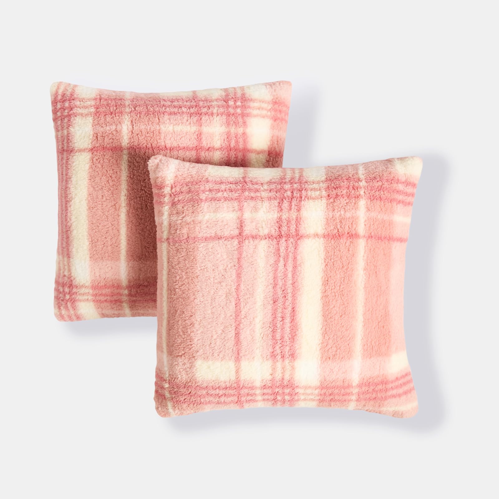 Ohs Blush Pink Teddy Fleece Cushion Covers 45 X 45Cm, Super Soft Cosy Warm Winter Check Decorative Throw Pillow Covers Pack Of 2 With Invisible Zipper For Sofa Living Room Bedroom,
