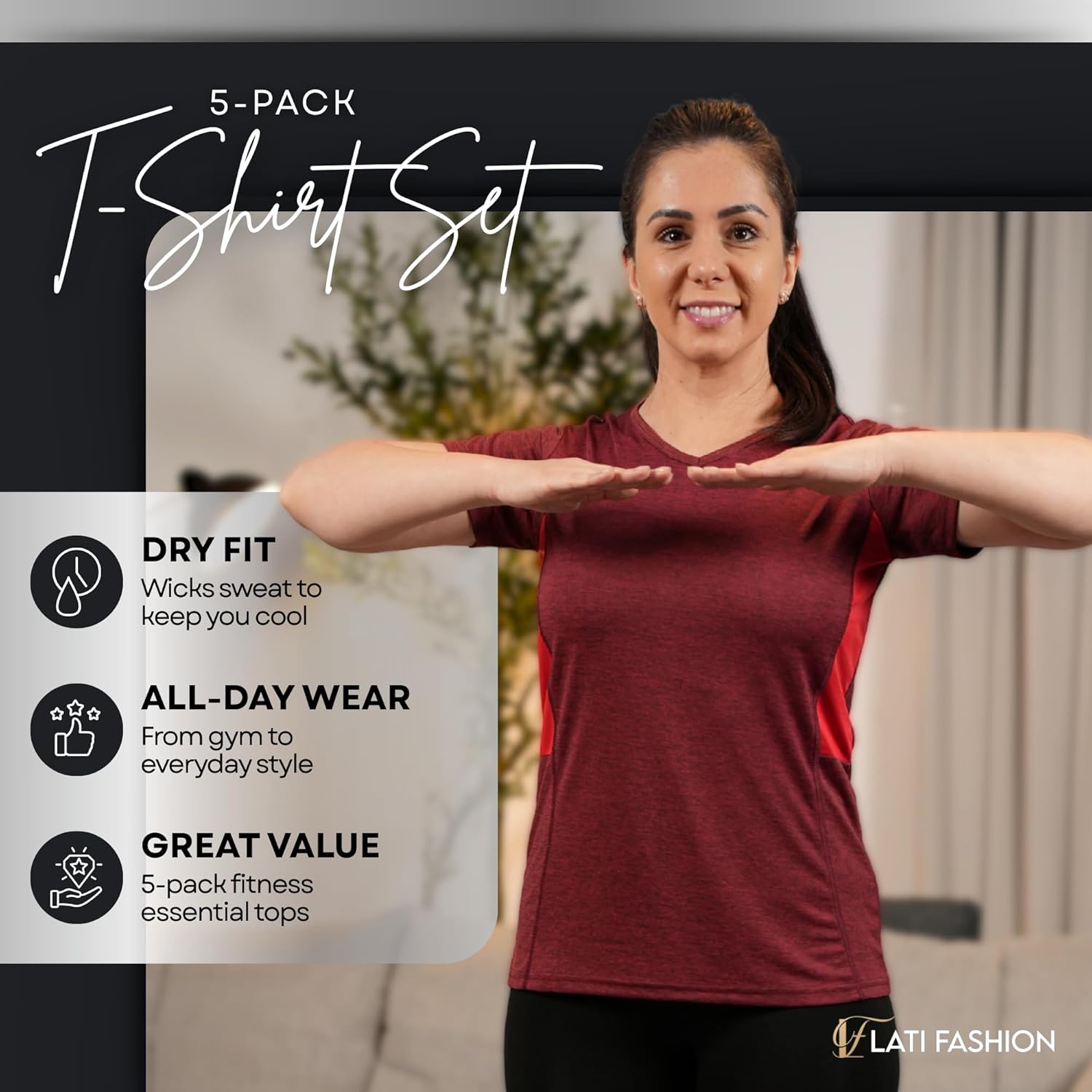 Lati Fashion 5 Pack Dry Fit Shirts for Women Workout Tops Short Sleeve V Neck Womens T Shirts for Yoga Running Pilates S-3X - Image 2