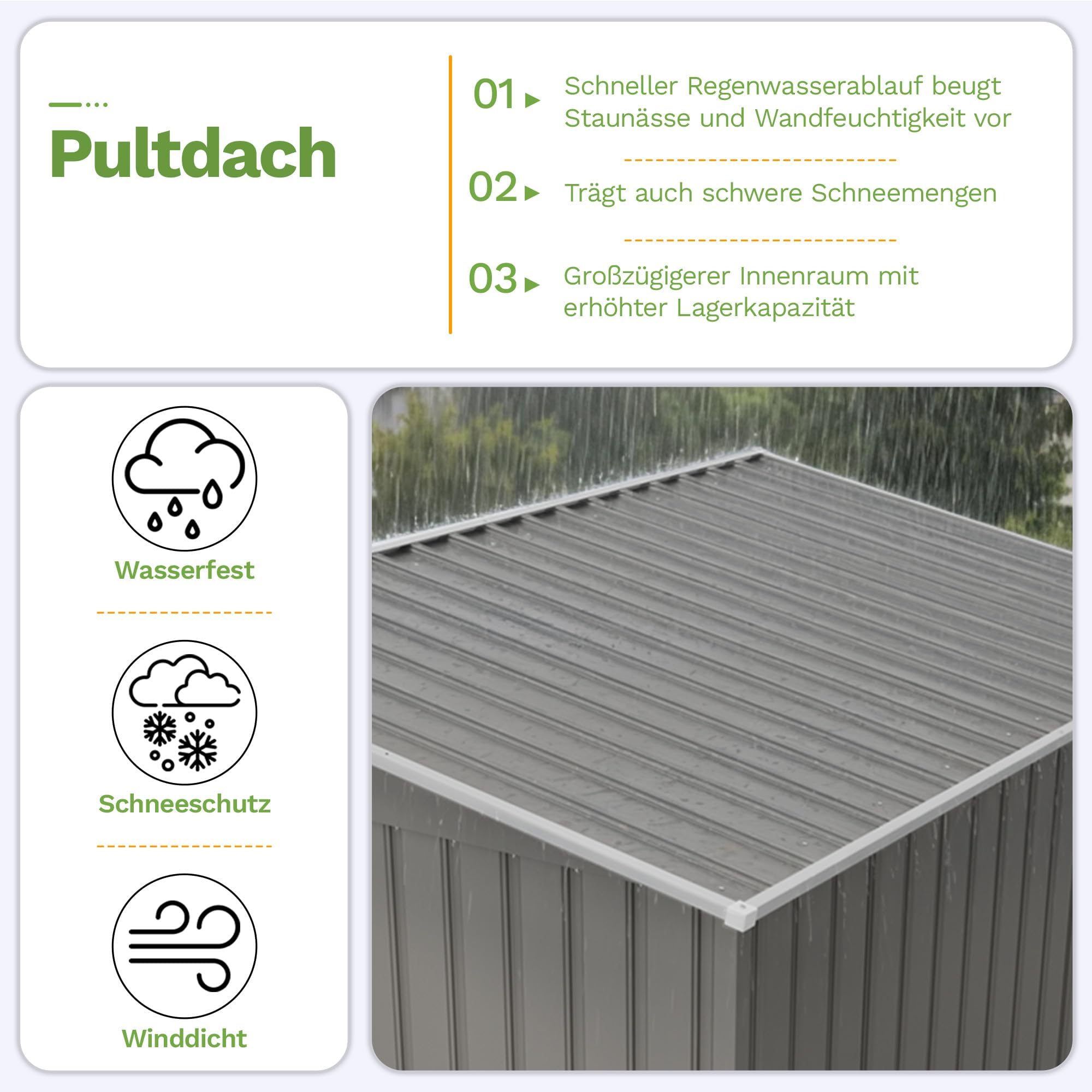 Devoko Metall Geräteschuppen 196x122x182cm mit Fundament, 4.0m³ Gerätehaus mit Pultdach und Schiebetür, Outdoor, Wetterfest, Gartenschuppen für Fahrrad,Terrasse, Rasen, Grau