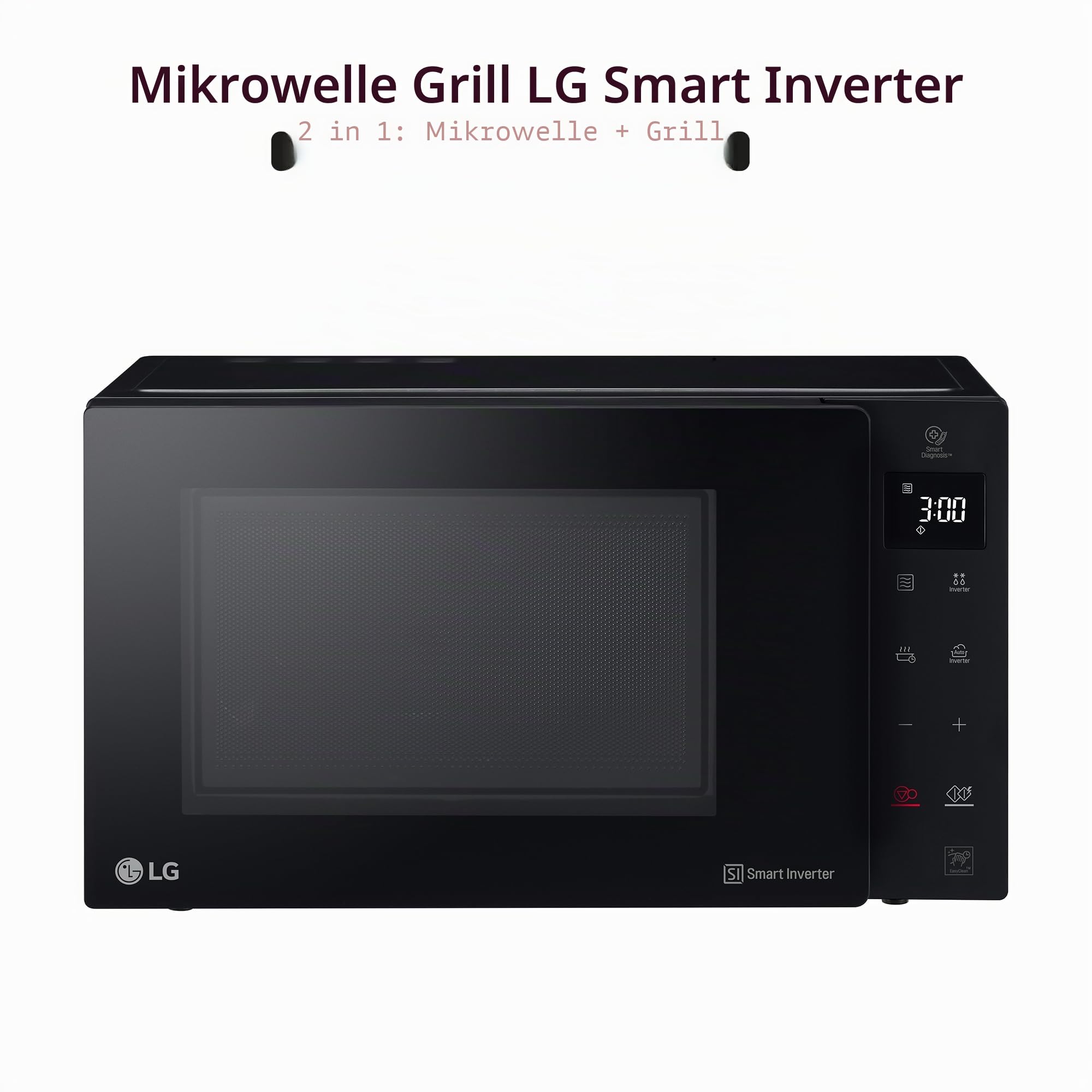 LG MH6535GIB Mikrowelle mit Grill 25L, 1150W, Grill mit 900W, Smart-Inverter-Technologie, Eco-Funktion, Schwarz