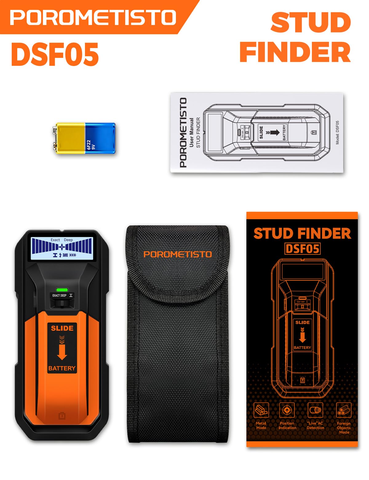 POROMETISTO DSF05 Stud Finder - Locate Studs & Wires -8