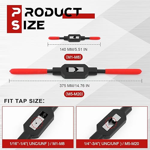 Miniatura 8 de 2 piezas de llave de grifo ajustable, mango de grifo, mango de trinquete para escariador de grifo, herramienta de mano (316"-12", 116"-38")