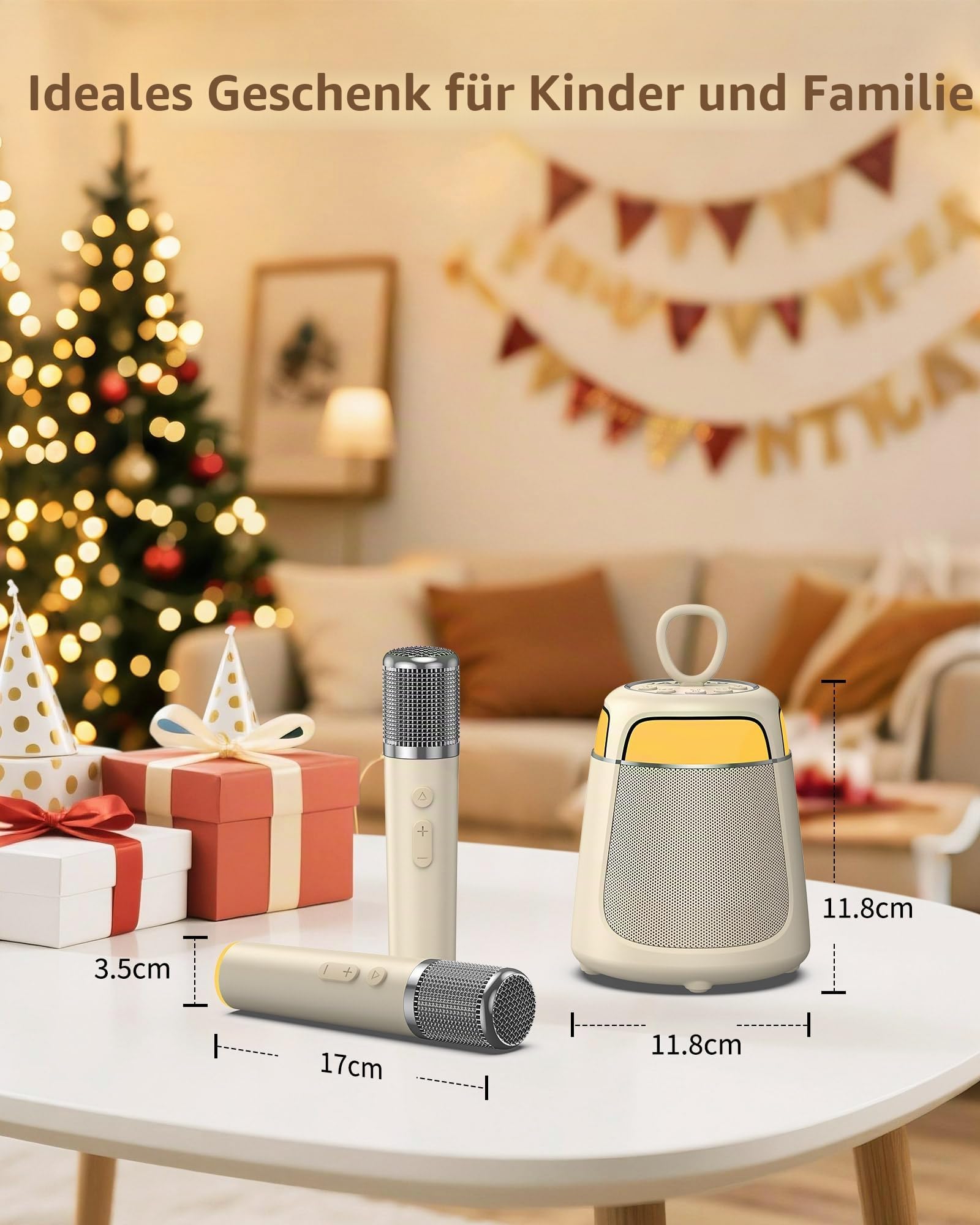 Karaoke Maschine mit 2 Mikrofonen, 2-in-1 Hochwertige Version Karaoke Anlage mit 10W Lautsprecher, Tragbare Bluetooth Maschine für Kinder und Familie, LED Beleuchtung mit 5 Stimmeneffekten, Geschenk