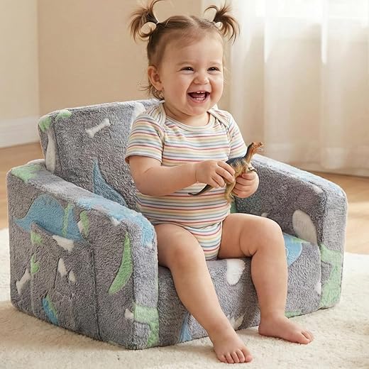 SUFUS Baby Toddler Sofa Couch for Kids Foldable 2-in-1 Toddler Fold Out Couch Bed for Playroom Pull Out Children Convertible Sofa to Lounger Sleeper Chair for Boys & Girls with Side Pockets, Dark Grey