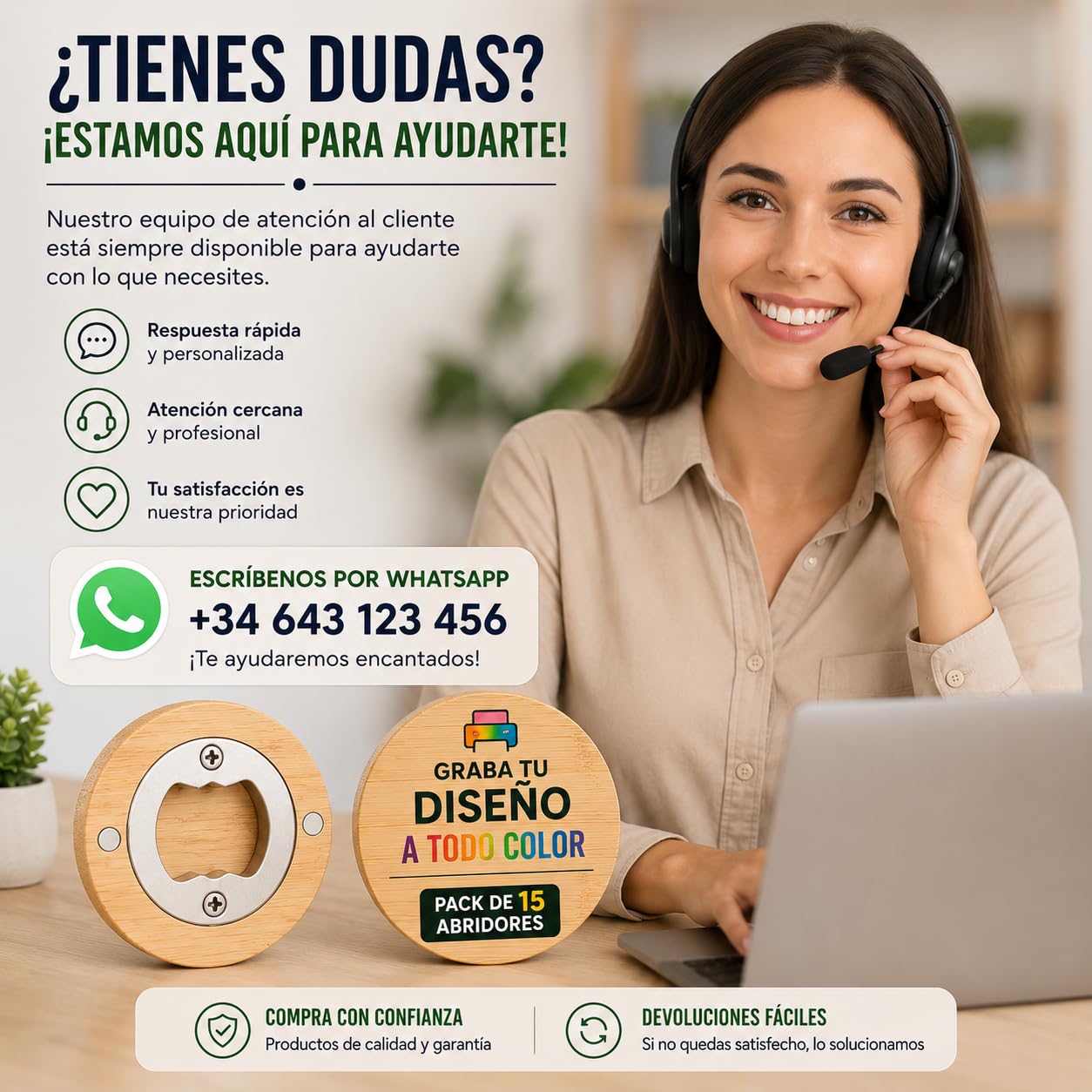 Pack 20 Abrebotellas Personalizado de Bambú con Impresión UV a Todo Color | Abridores Personalizados para Bodas, Comuniones y Eventos | Detalles de Boda Originales