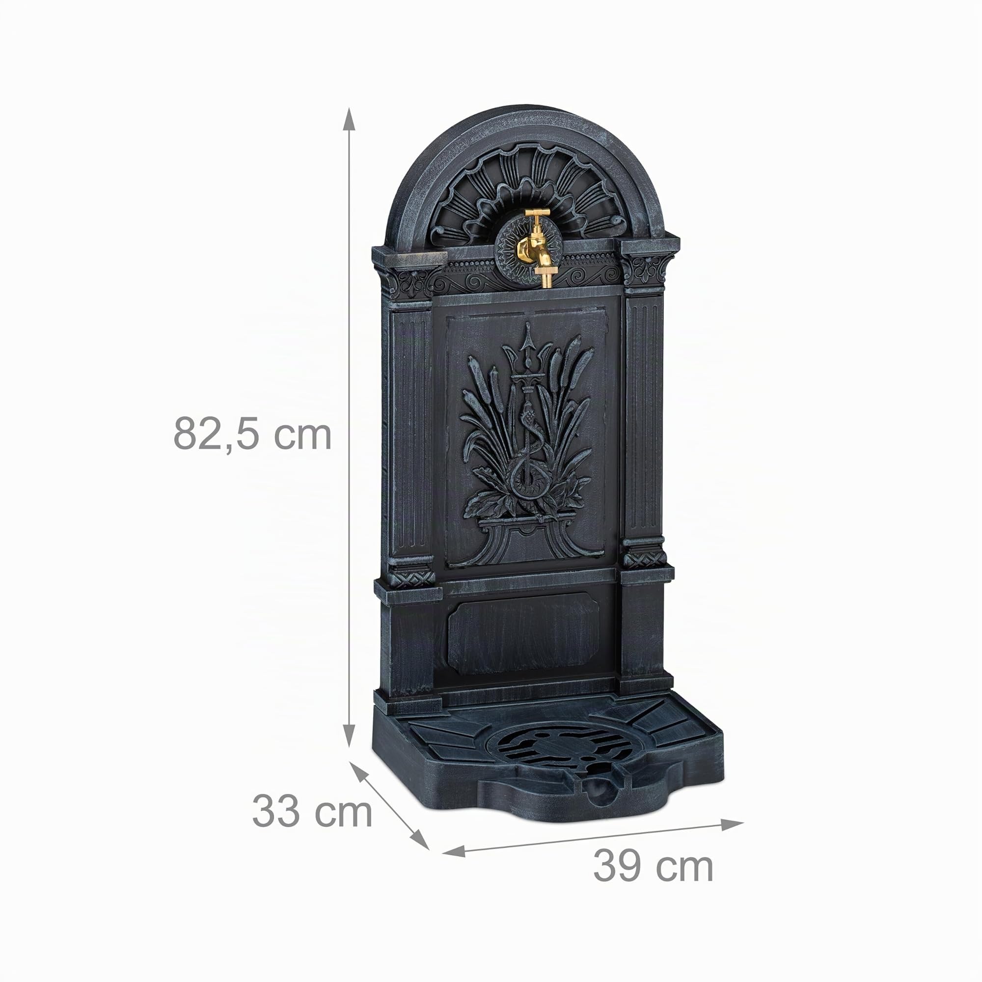 Relaxdays Fontaine extérieure de Jardin, Design nostalgique, Robinet et bac, à Poser, HxLxP : 82,5 x 39 x 33 cm, Gris
