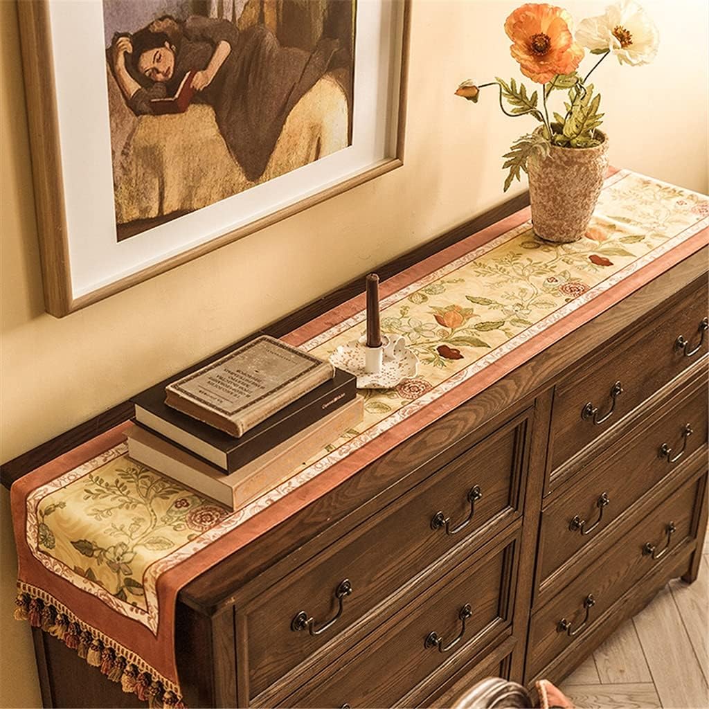 JSEIAJB Hand-Painted American Table Runner Pastoral Retro Table Cloth Long Coffee Table Dressing Table Decoration Cloth(D,30x160cm)