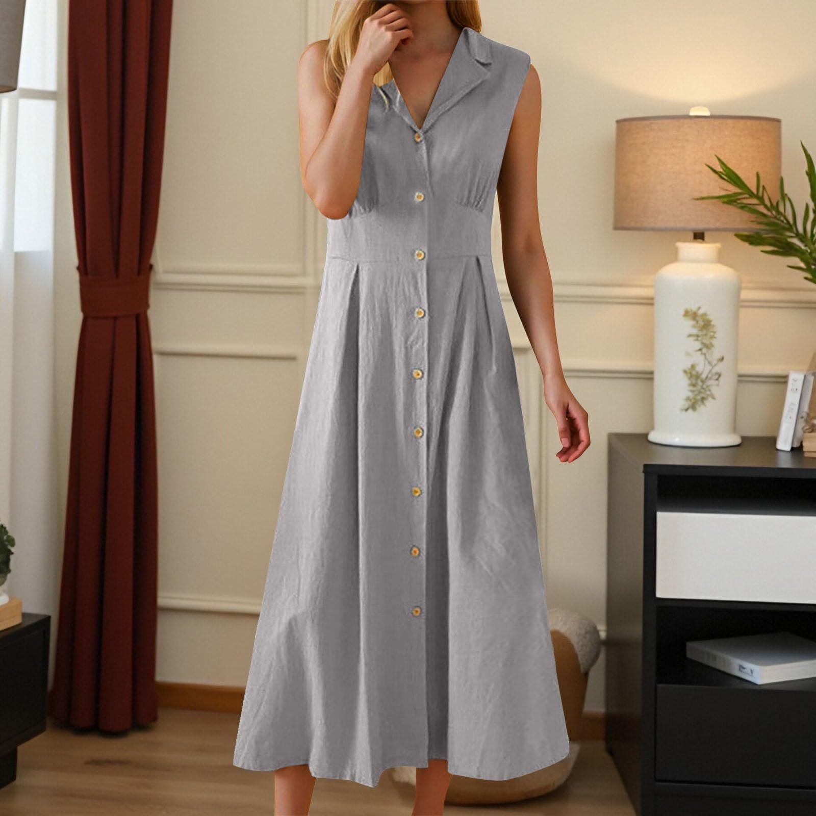 MOCHAMIK Letnia sukienka Sukienka damska Casual Sukienka damska z długim zapięciem na guziki na co dzień Wakacje - Elegancka Wygodna odzież letnia Stylowa Można łączyć z dodatkami