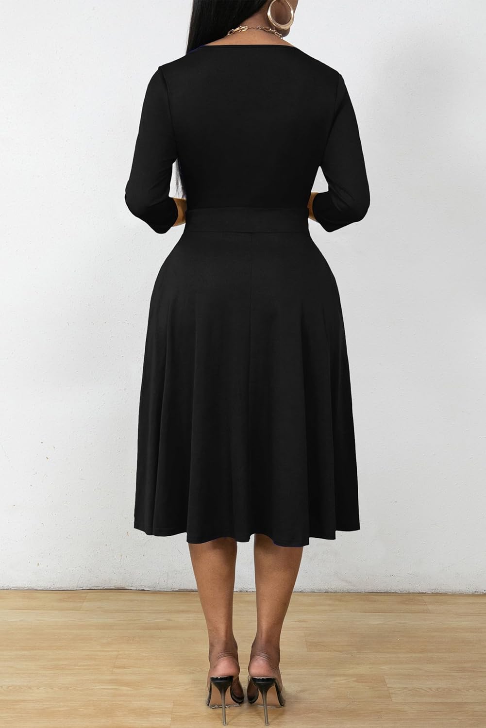 Nmoder Cocktail Dresses for Women, Fit and Flare A Line 2026 Church Work Casual Swing Midi Dress with 3/4 Sleeve Pockets - Image 5