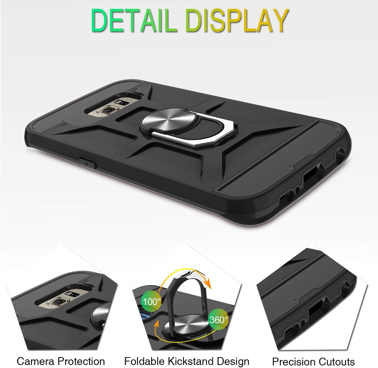 Galaxy S6 Case with HD Screen Protector, Atump 360° Rotation Ring Holder Kickstand [Work with Magnetic Car Mount] PC+ TPU Phone Case for Samsung Galaxy S6, Black
