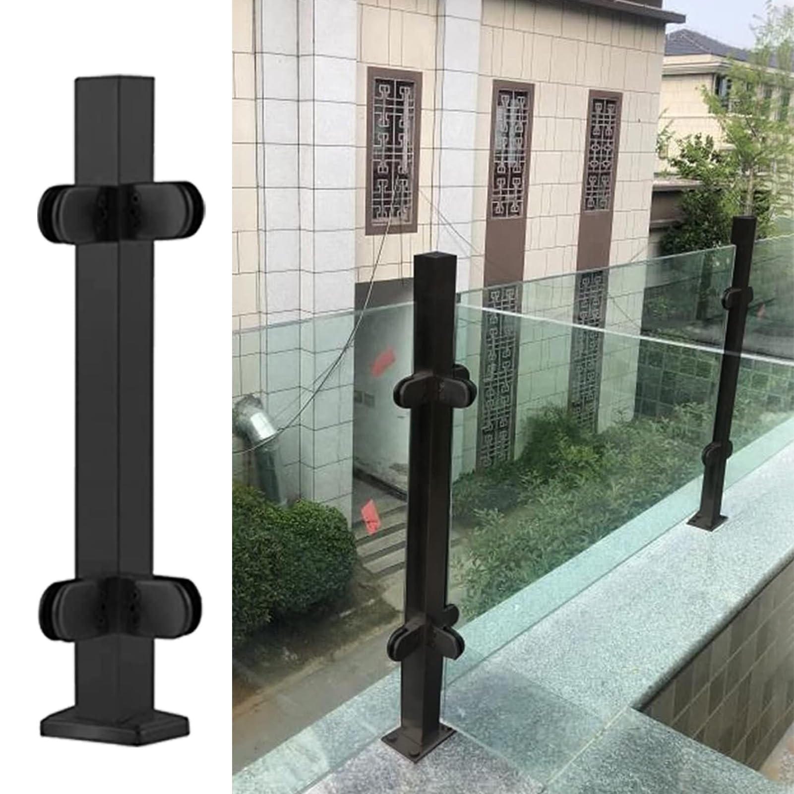 Gyeqxkt Color Grey Glass Balustrade Square Glass Railing Handrail Post For Platforms Stairs Outdoor Glass Clamp Metal Pool Fencing Guardrail System With Hardware Grey 140Cm (55 1/8")