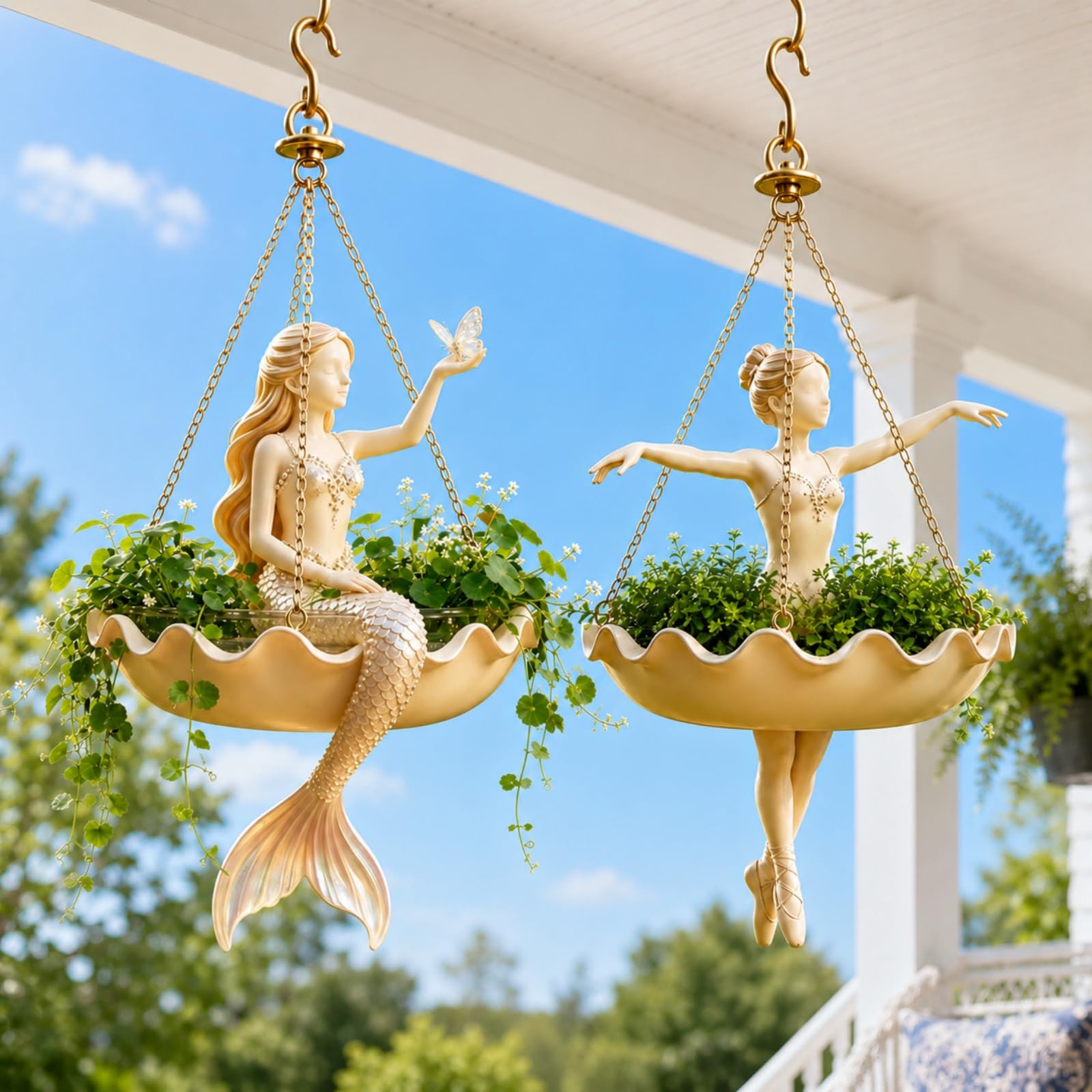 Ballerina Hanging Planter, Resin Ballet Dancer Flower Pot (2pcs B*L)