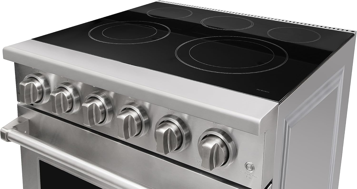 KOSTCH 30 inch Professional Electric Range with 5 Heating Elements Cooktop, 4.55 Cu. Ft. Convection Oven Capacity, Smooth Glass Top, in Stainless Steel, KOS-30RE06H (Stainless Steel)