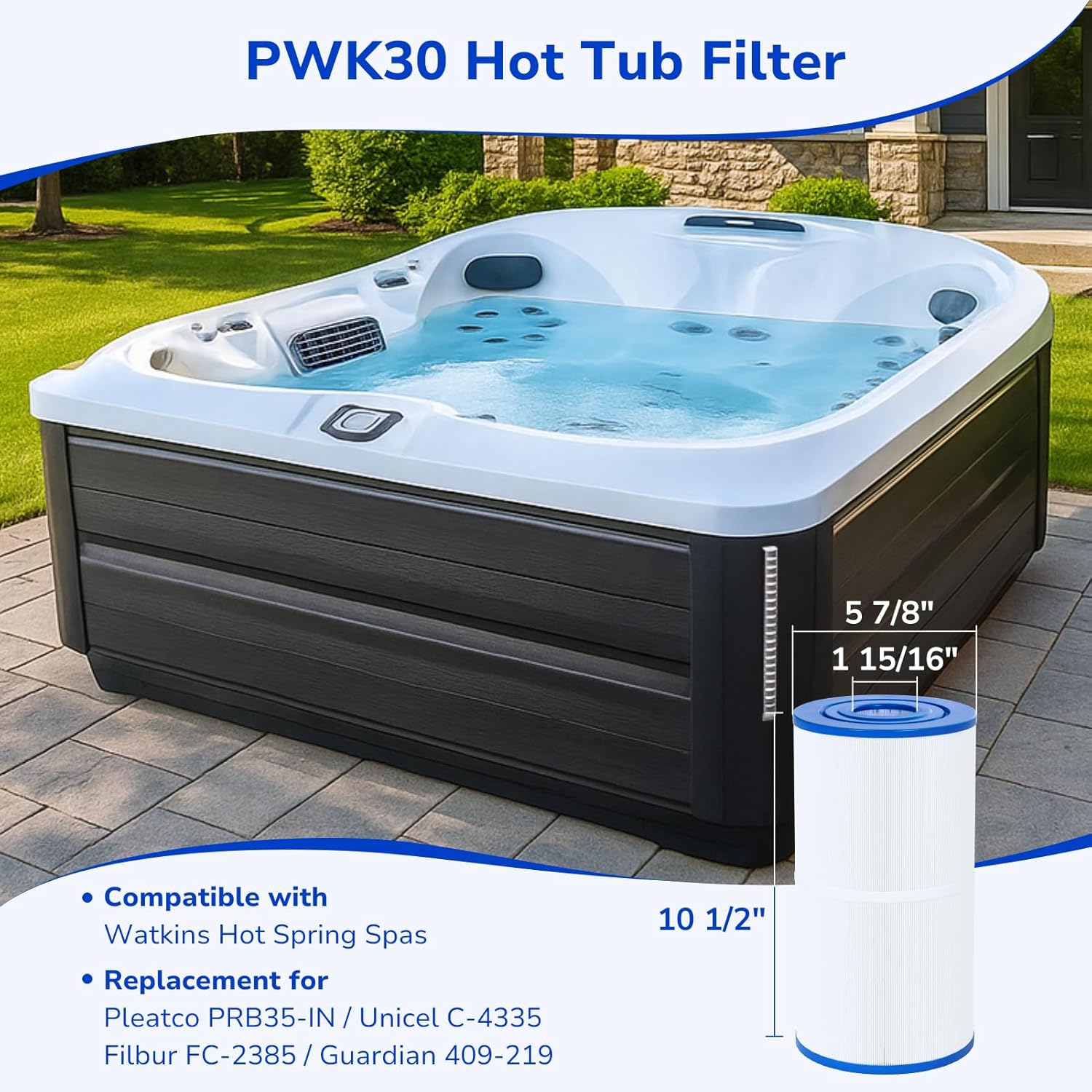Fil-fresh PWK30 Hot Tub Filter Replacement for Unicel C-6430, Filbur FC-3915, Pleatco PWK30, Watkins 31489, 73178, 73250, 71825, Hot Spring Spa Filter, 30 sq. ft, 2-Pack - Image 2