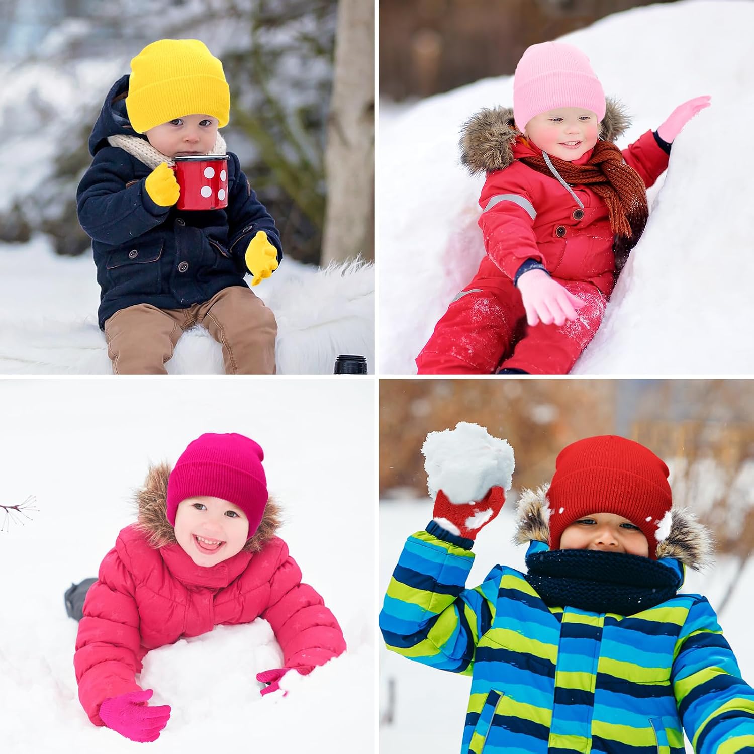 JenPen 12 Sets Winter Beanies and Gloves,Bright Color,Classic