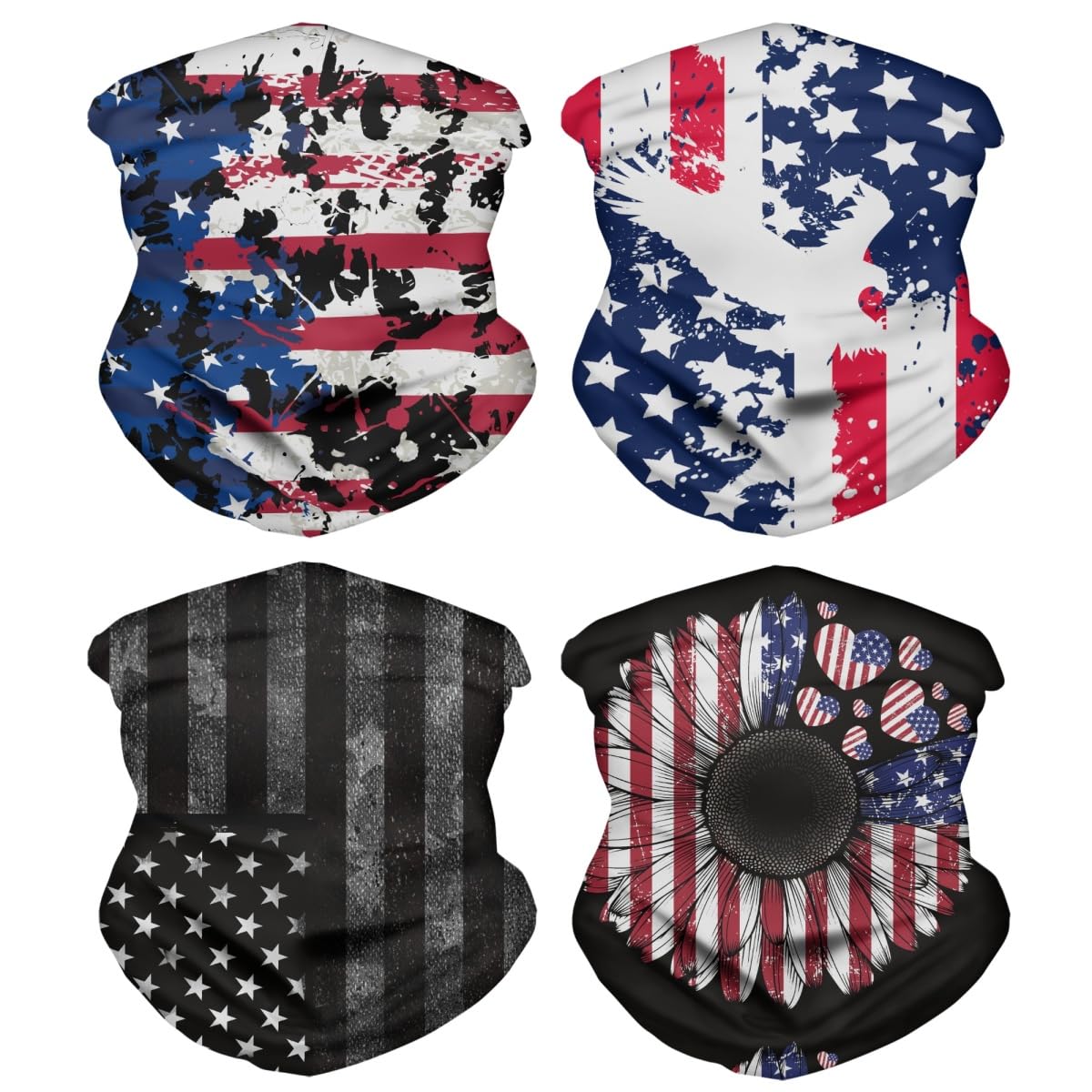 GLUDEAR American Flag Bandana Neck Gaiter Scarf Dust Wind Sun Protection Scarf Neck Balaclava,4pcs Eagle Sunflower