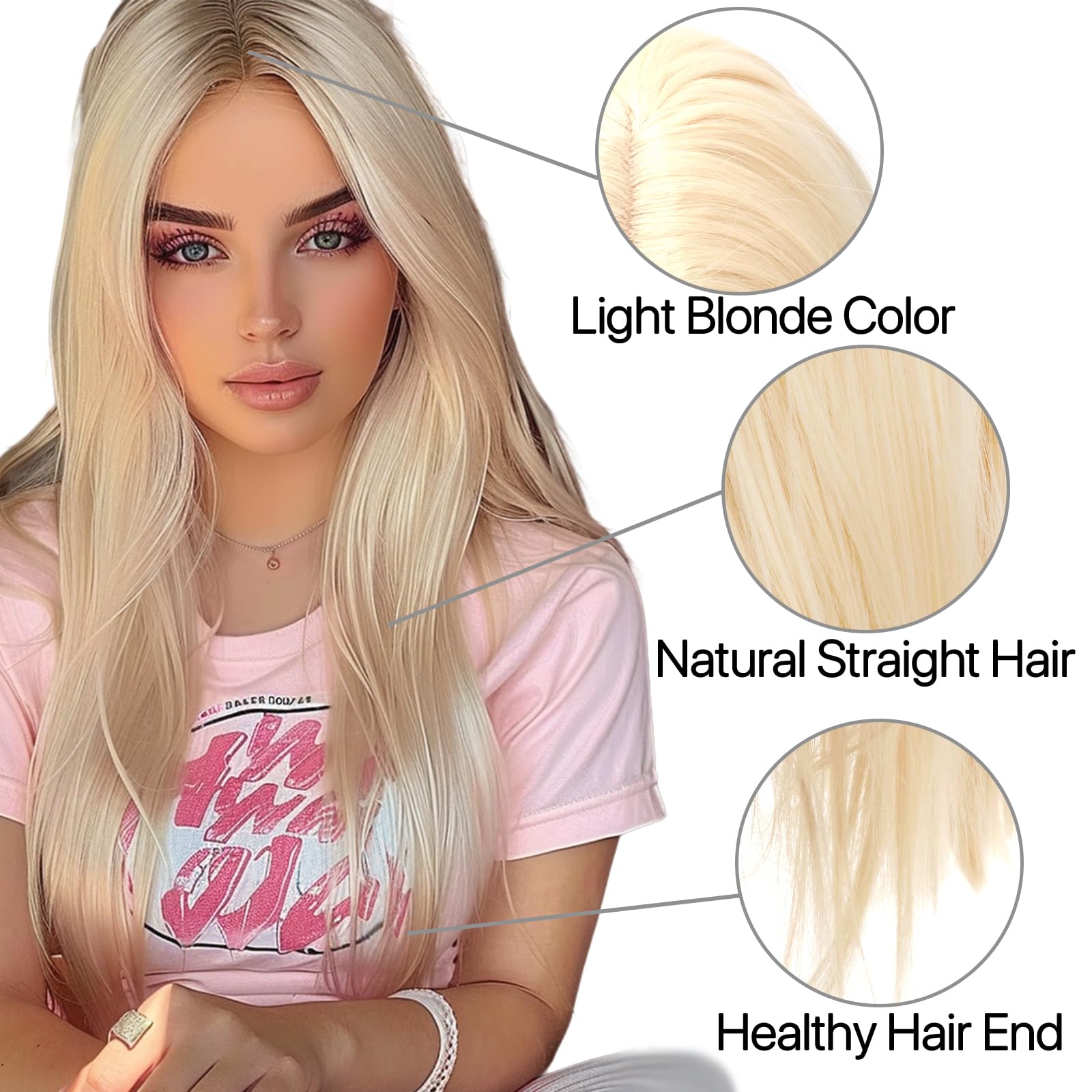 BERRYLION Long Straight Wigs for Women, Light Blonde, Average Size - Image 4