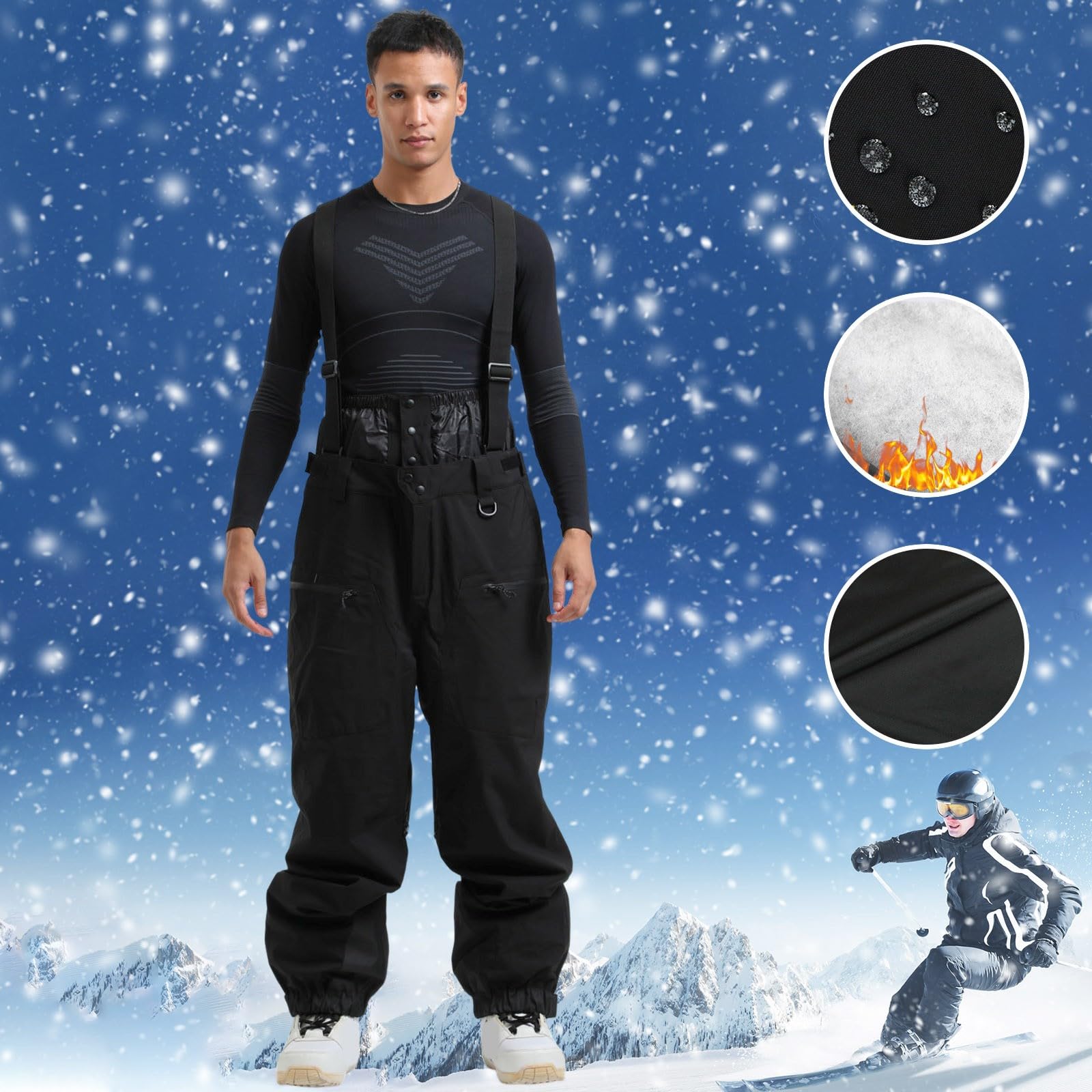 Skihose Herren Langgröße Wasserdicht Schneehose - Winter Winddichte Ski Hosen Für Männer Warme Gefütterte Snowboardhose Mit Verstellbarer Träger Ski Hose Skilanglaufhose