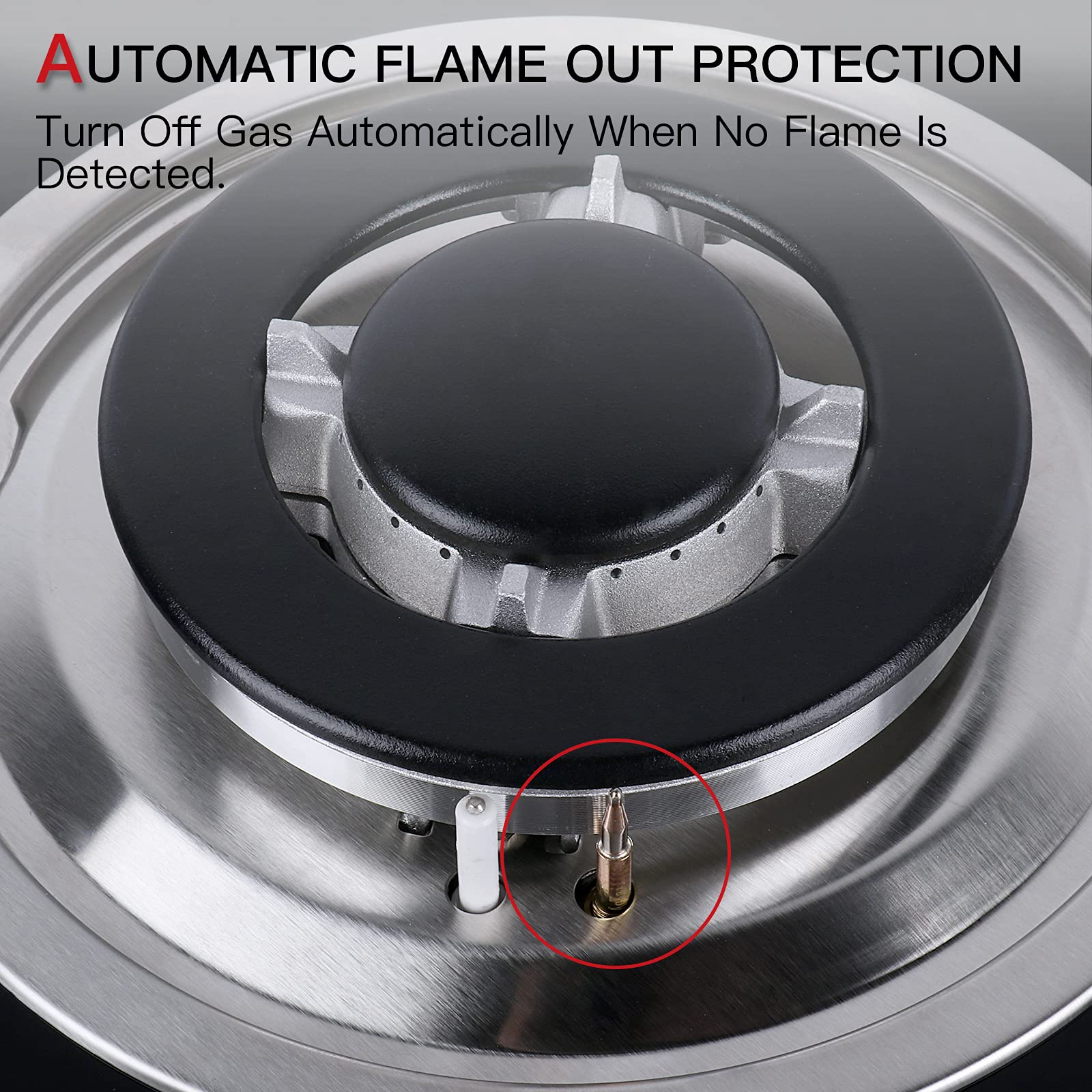 Piano Cottura a Gas 4 Fuochi, Incasso 64cm, Vetro Temperato, 8750W, Sicurezza Autobloccante con Termocoppia, NG/LPG(Include Kit Conversione)