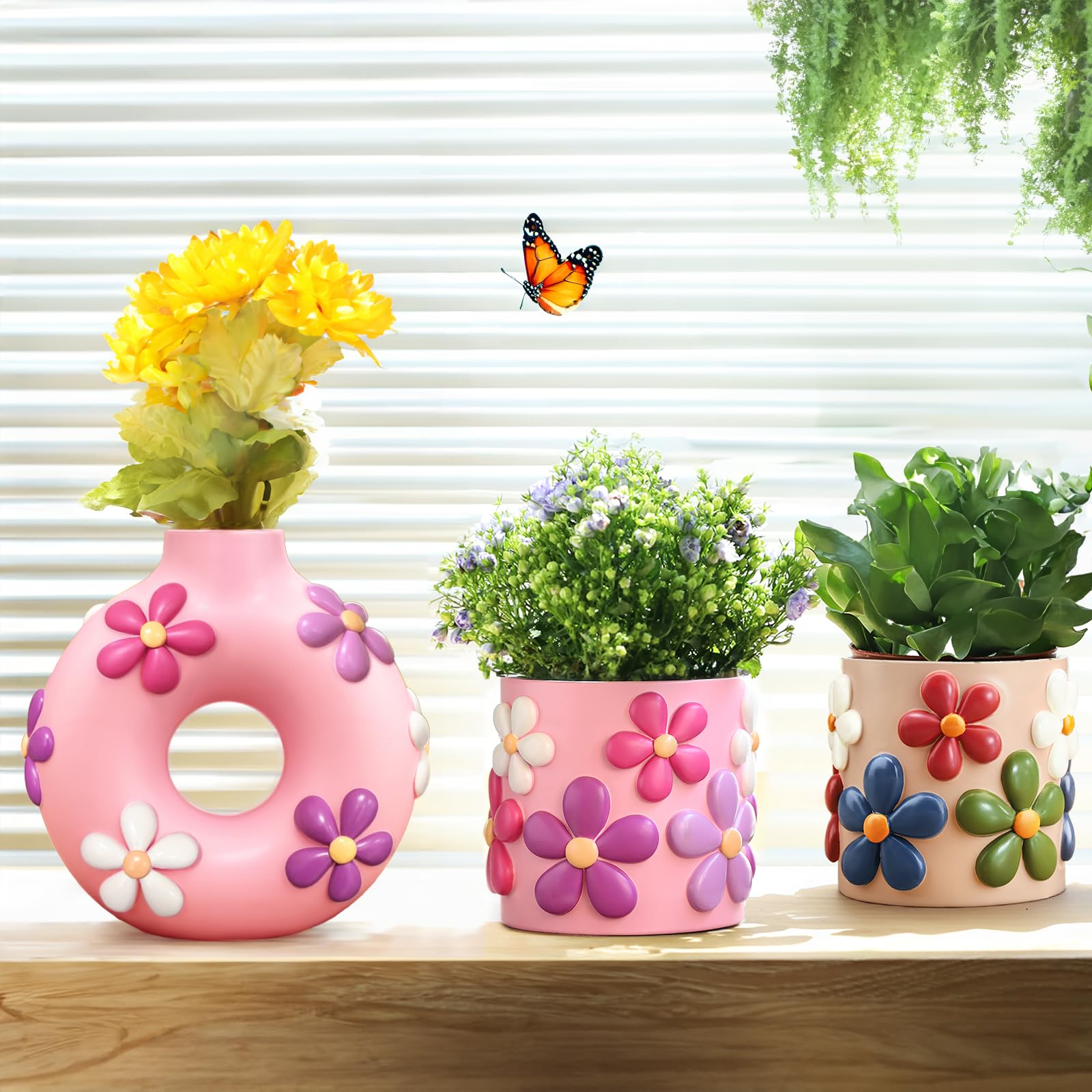 Amazon.co.jp: GUGUGO カラフルでかわいいドーナツの花瓶、モダンな