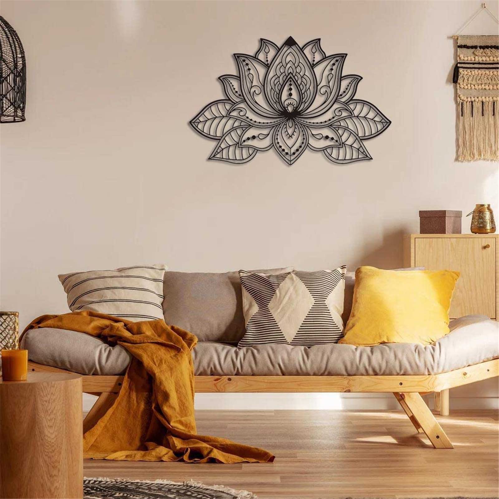 Resama Grande mandala rotondo in metallo, decorazione da parete con fiore di lot