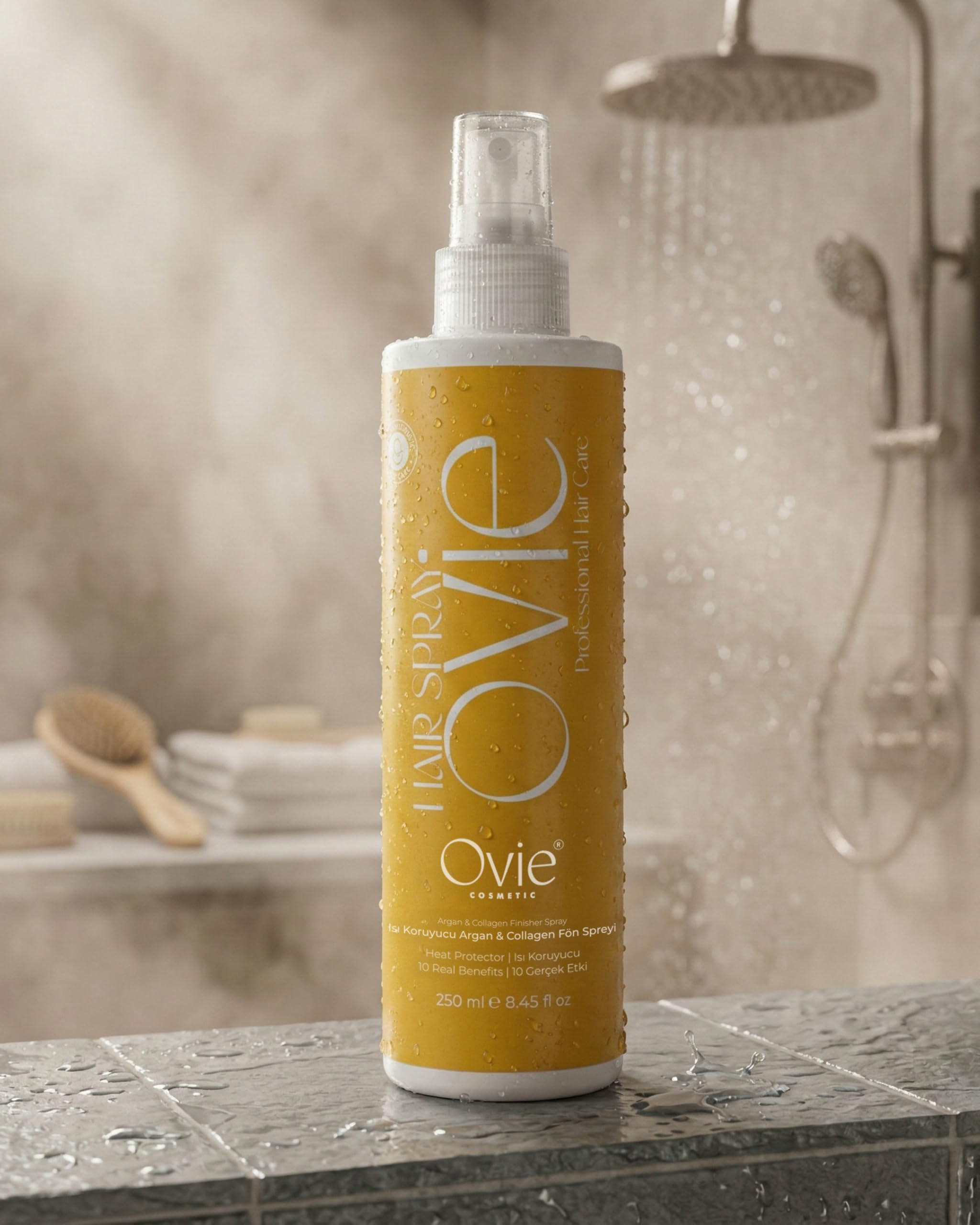 Ovie Cosmetic Isı Koruyucu Argan & Collagen Fön Spreyi, Yüksek Tutuculuk, 250 ml