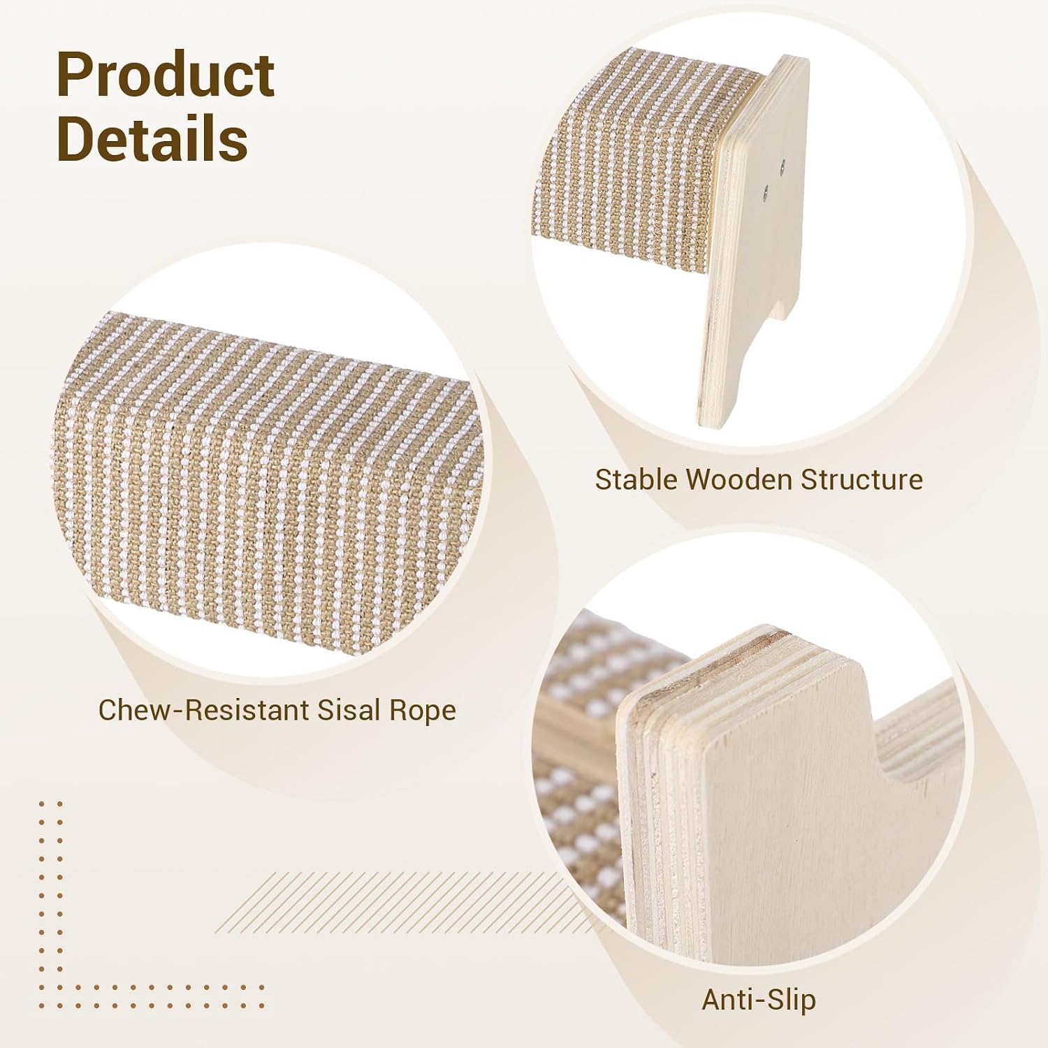 30 inches Horizontal Cat Scratcher, Non-Slip Wood Base | Horizontal Sisal Scratch Post with Spring Carrot Toy, Durable Cat Furniture Protector