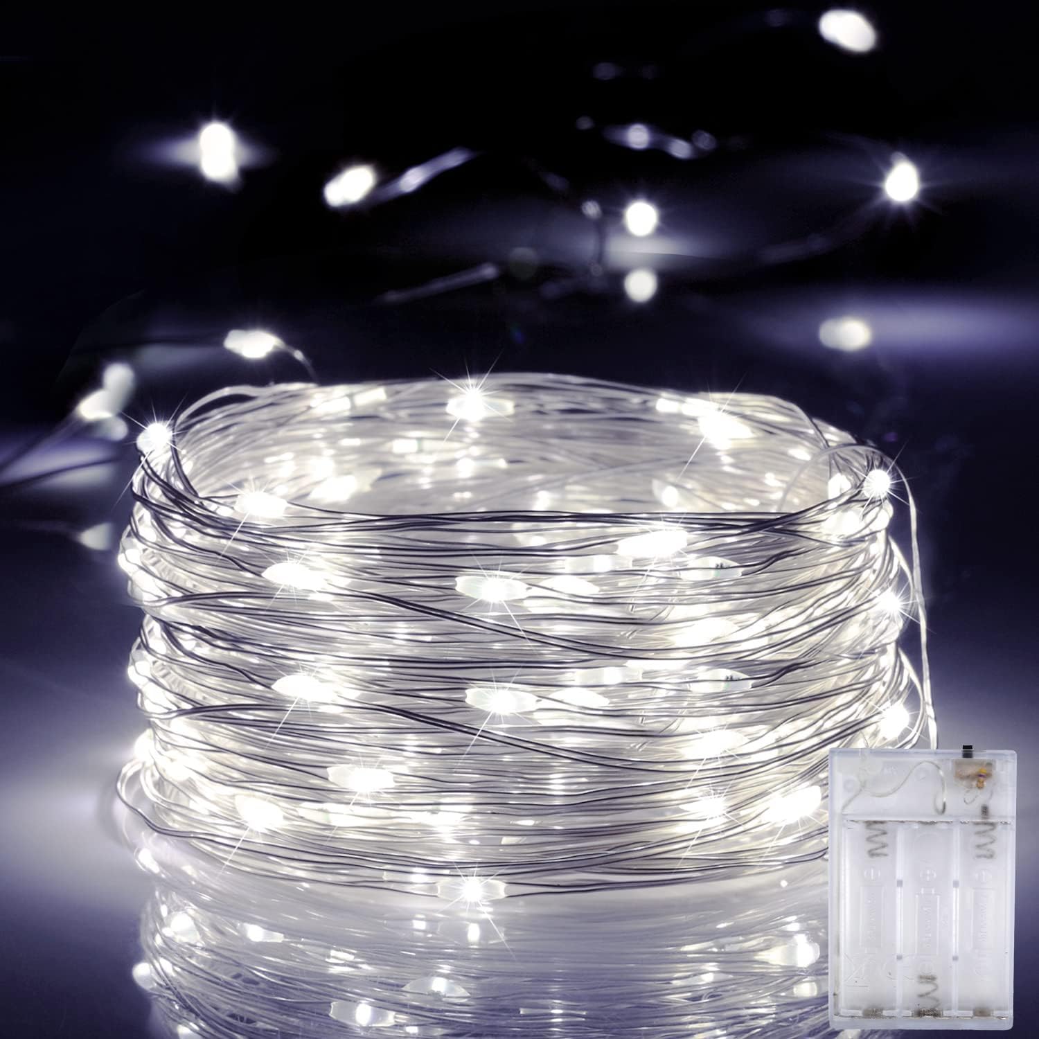 120 LEDs Fairy Lights 12m/40ft String Lights Battery Powered Fairy Lights Firefly LED Lights Battery Operated Fairy Lights for Christmas Bedroom Indoor Garden Wedding Party Decor, Cool White
