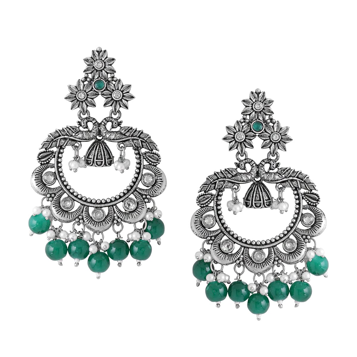 Yellow Chimes Earrings for Women Silver Oxidised Stone Studded Green Beads Drop Peacock Designed Drop Earrings for Women and Girls (B0BFFFPTD1) Amazon Price History, Amazon Price Tracker