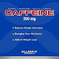 Vista 3 de ALLMAX Cafeína - 100 Tabletas - Aumenta el estado de alerta mental, la concentración y la energía - Vegano - 100 porciones