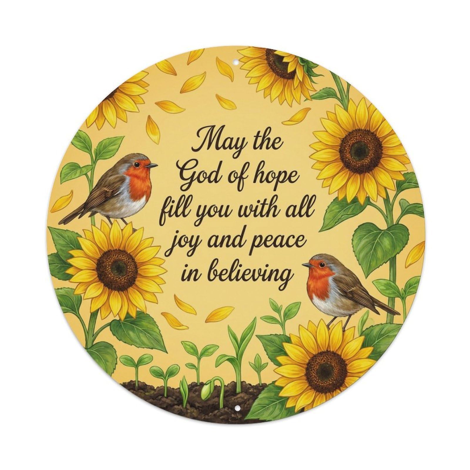 European Robin Quote Hope Joy Peace Sunflower Metal Tin Sign