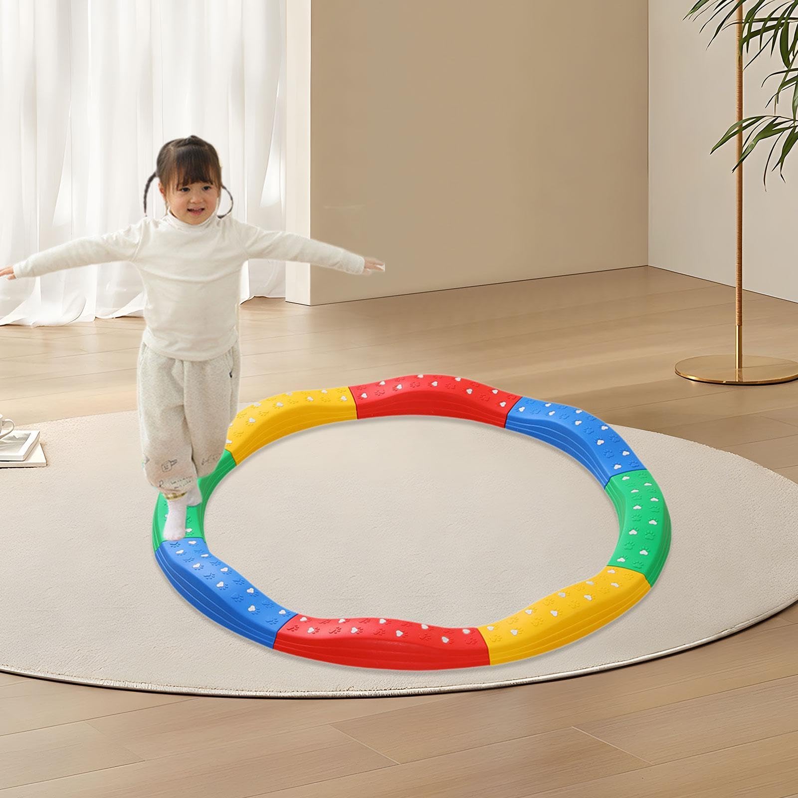 Trave di Equilibrio Giocattolo per Bambini, Percorso a Ostacoli per Interni Ed Esterni, 8 Pezzi Arcobaleno