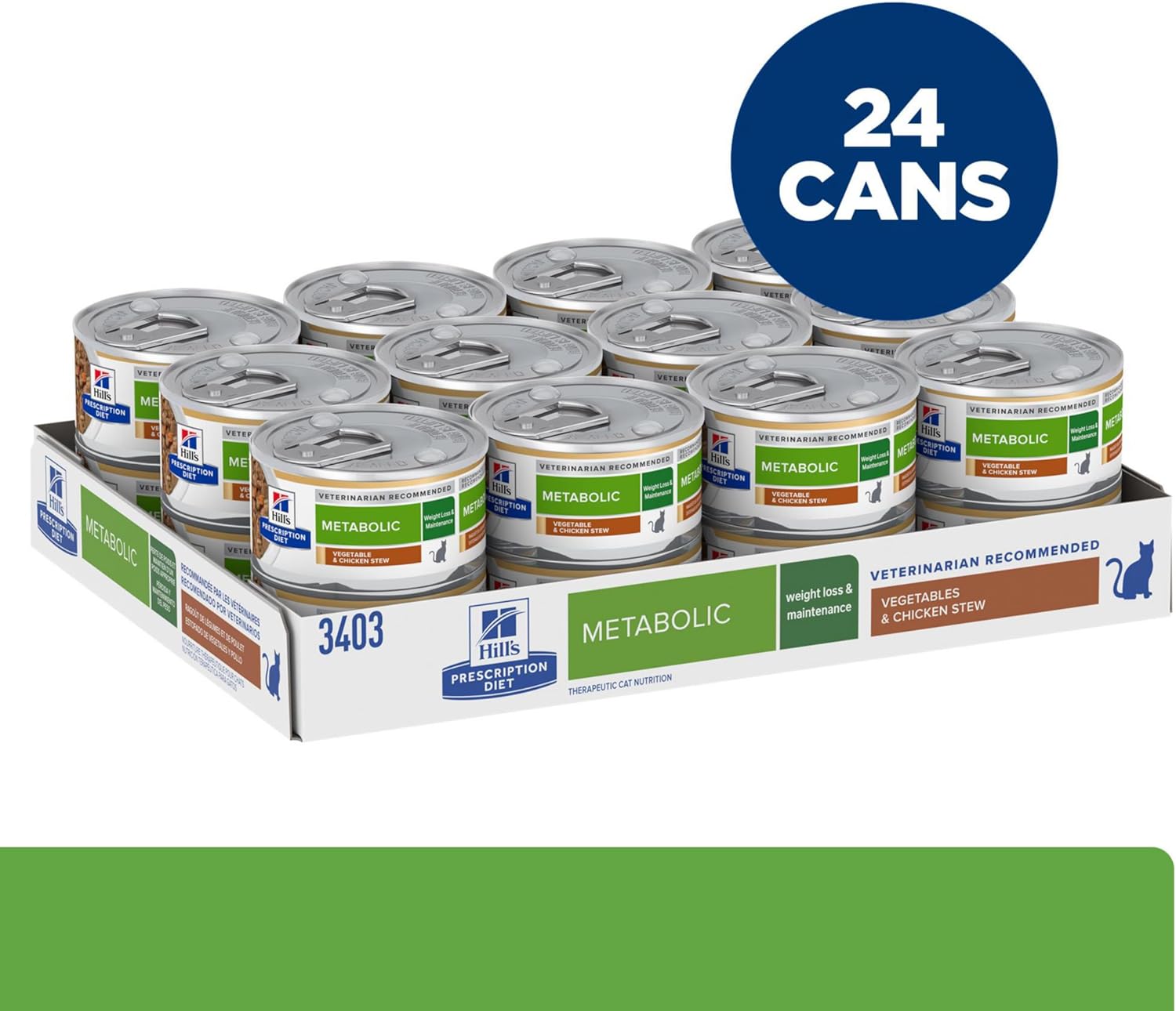 Hill's Prescription Diet Metabolic Weight Management Wet Cat Food, Vegetable & Chicken Stew, 2.9 oz. Cans, 24-Pack
