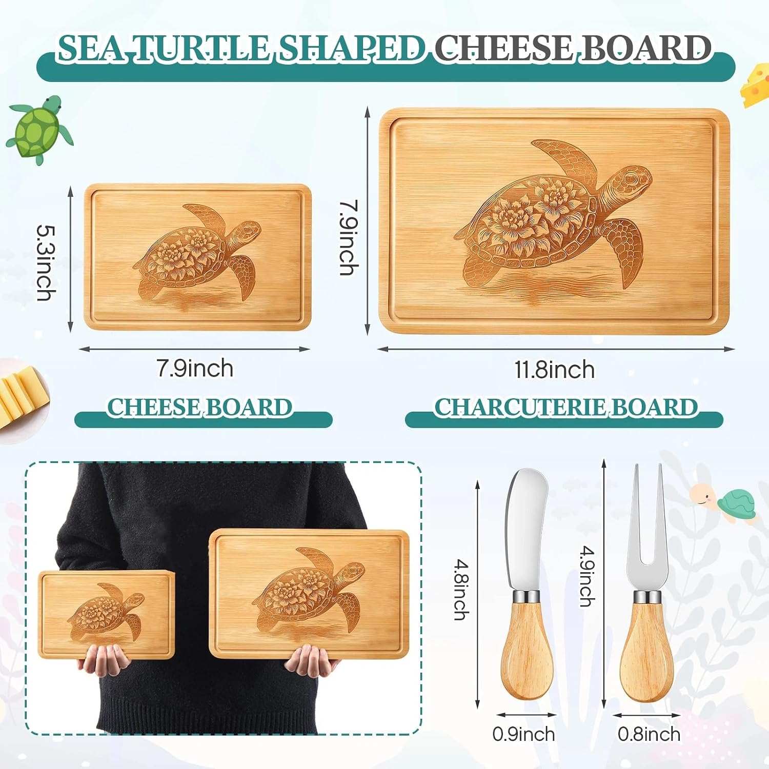 Ziliny Sea Turtle Shaped Cheese Board Charcuterie Gift Set