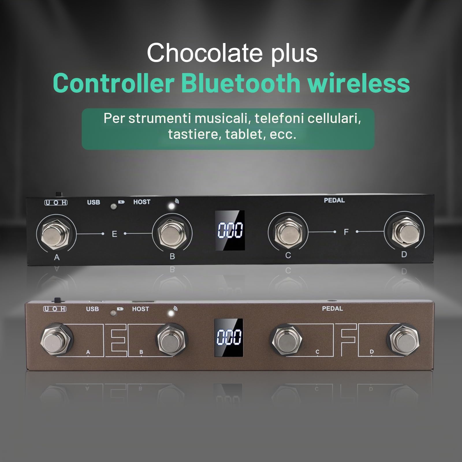 M-VAVE/Chocolate Plus MIDI/Footswitch Controller con 4 pulsanti programmabili Struttura in metallo Connettività USB Batteria ricaricabile 12 ore di riproduzione per musicisti artisti (nero)
