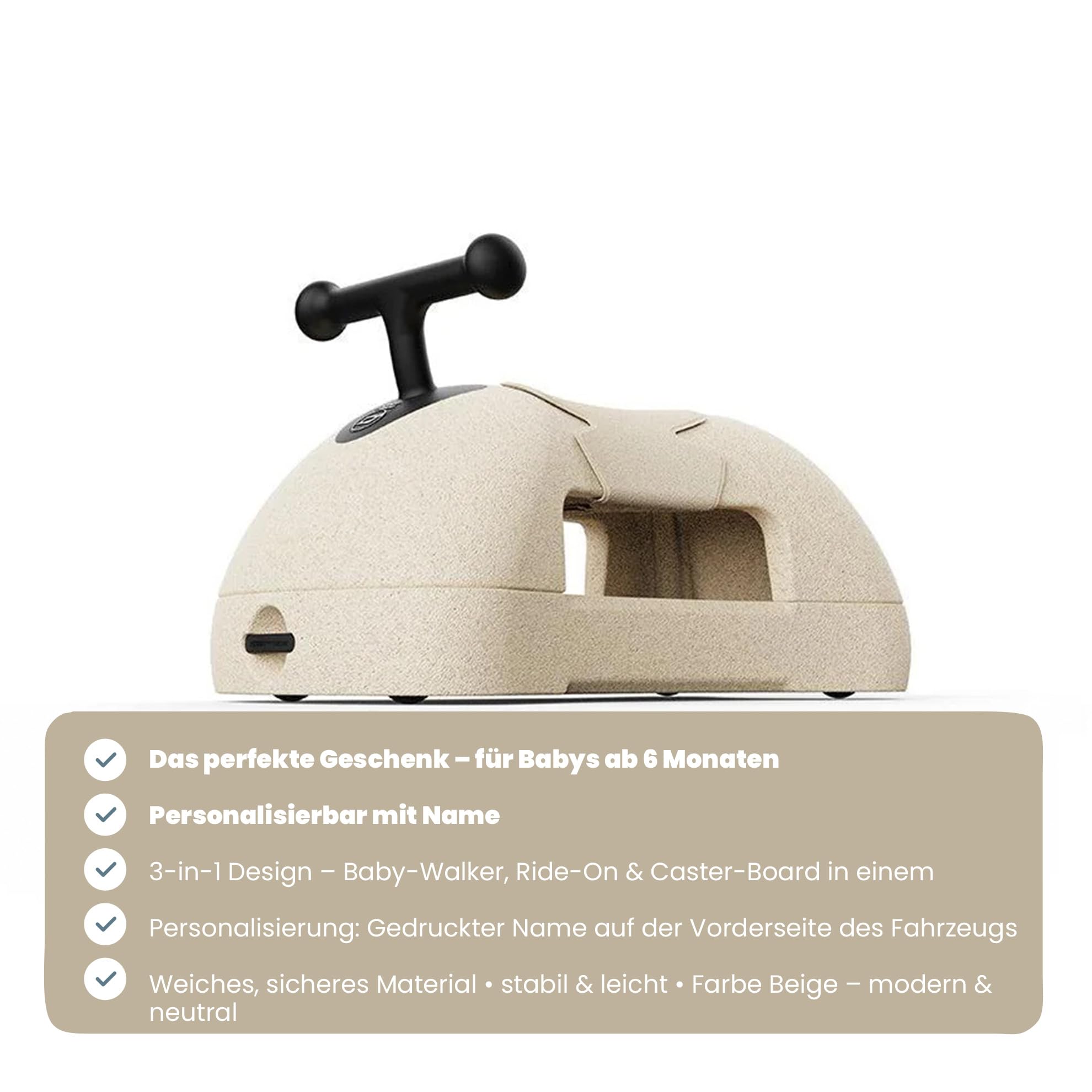 Trotteur Porteur 3-en-1 Scoot And Ride My First - Personnalisable Avec Prénom - Dès 6 Mois - Beige - Roues Silencieuses