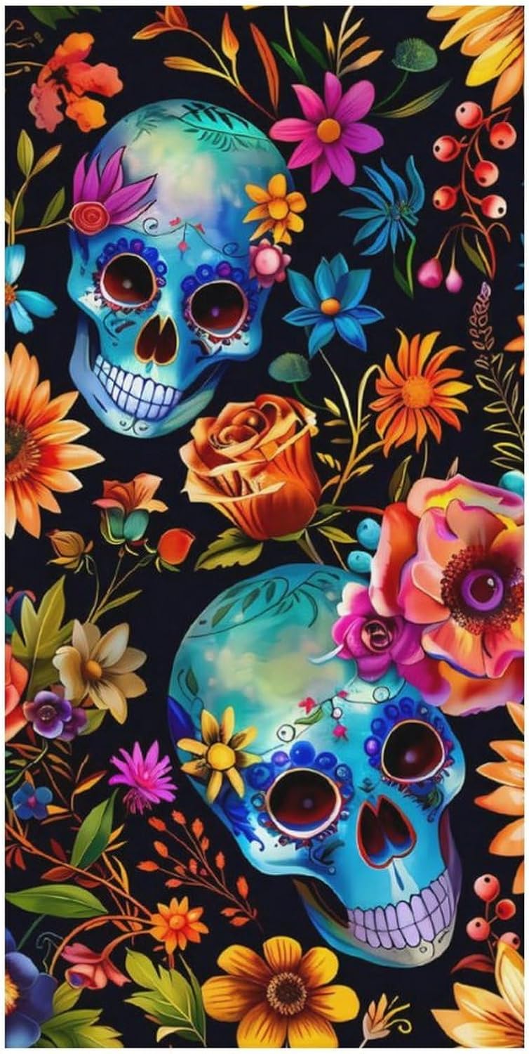 Skull and Flowers Day of The Dead Bath Towel Beach Towels Quick Dry Oversized Bath Blanket Highly Absorbent Towel for Women Men 160x80cm