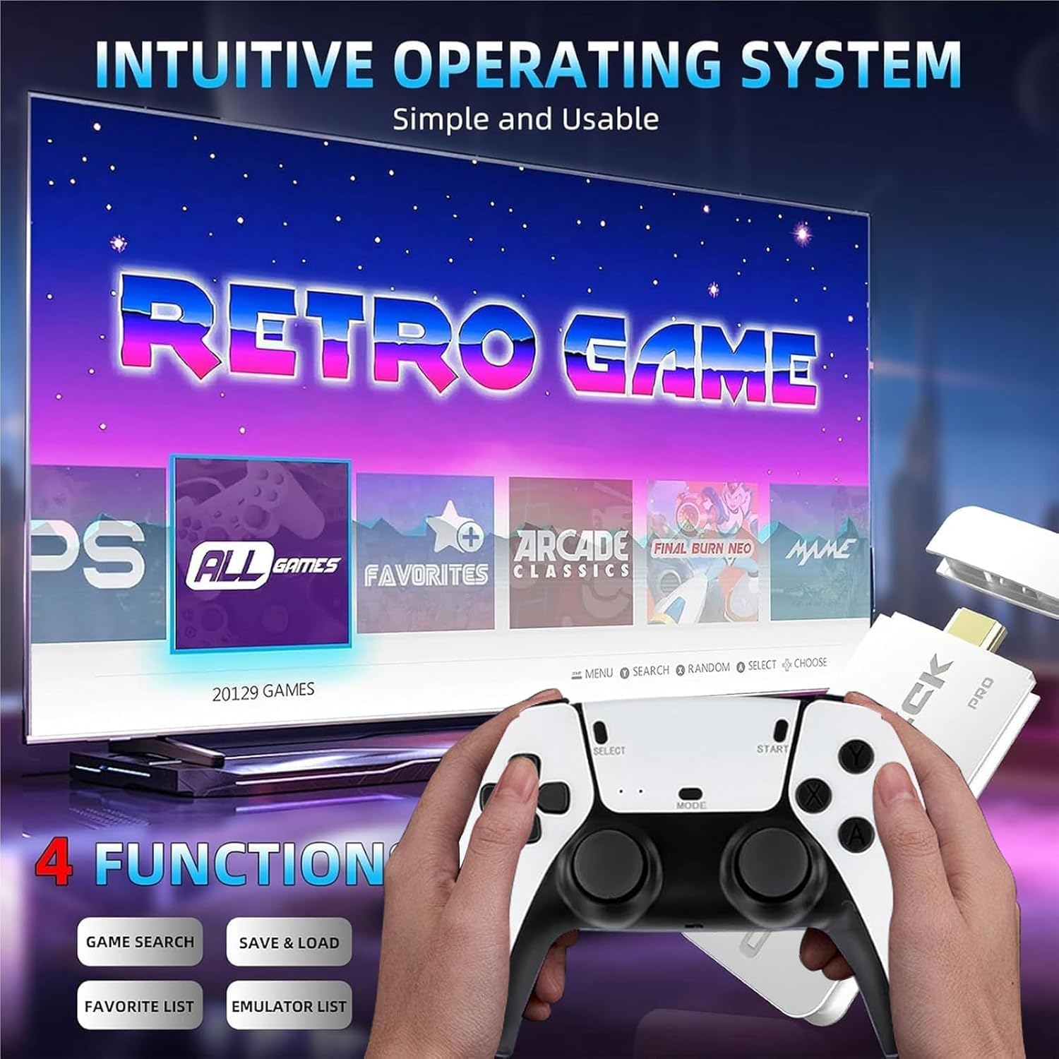 New Video Game Wireless Console Game Stick Plug and Play TV Video Game with 9 Built-in Emulators,4K Picture Quality, Dual 2.4GHz Wireless Controllers (20,000 Video Game) 2